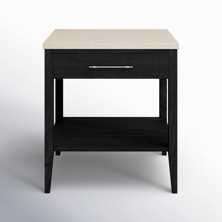 Isa Solid Wood Nightstand with Marble Top