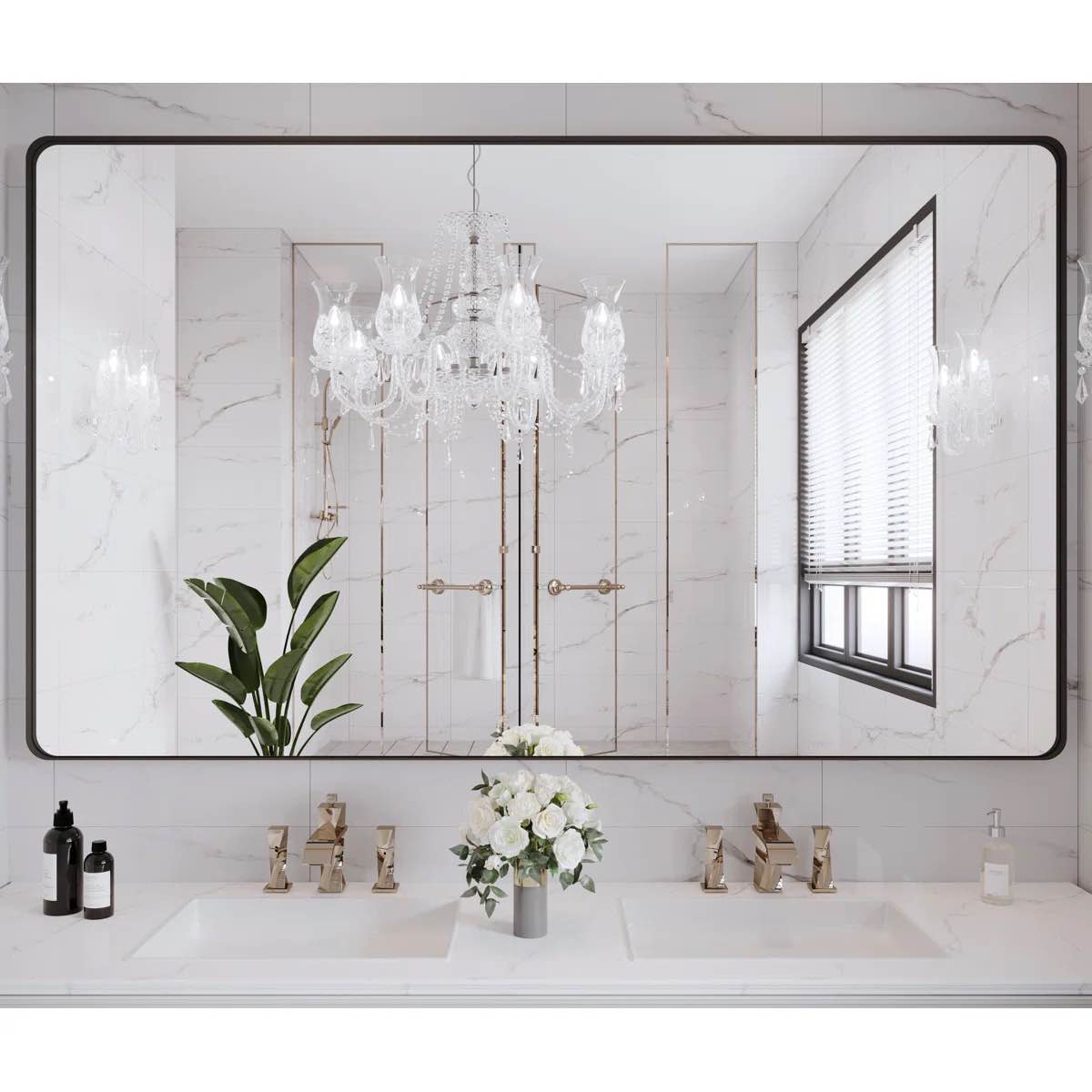 Lesamuel Filleted Corner Wall Mounted Mirror, Bathroom Mirror, Vanity Wall Mirror With Aluminum Frame 48” X 46;