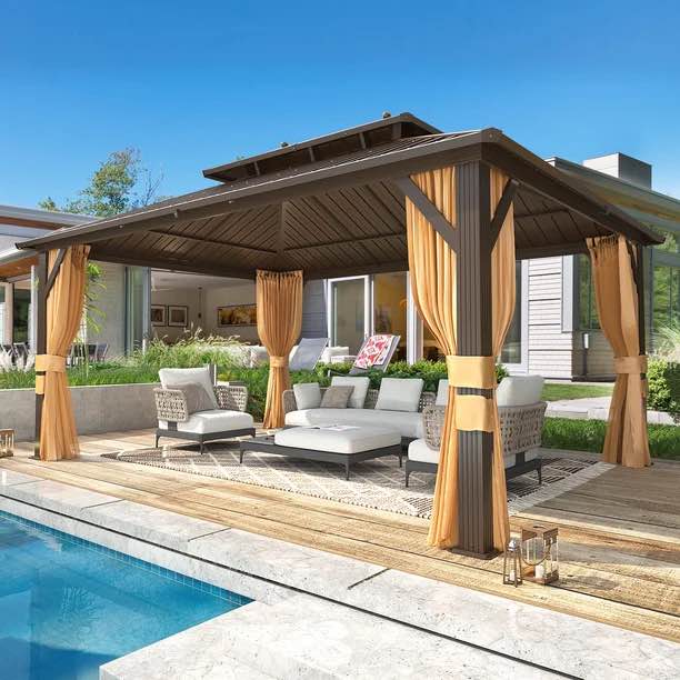 (Incomplete, only 2 boxes) Hommow 12' x 16' Hardtop Gazebo Aluminum Frame Gazebo with Galvanized Steel Double Roof