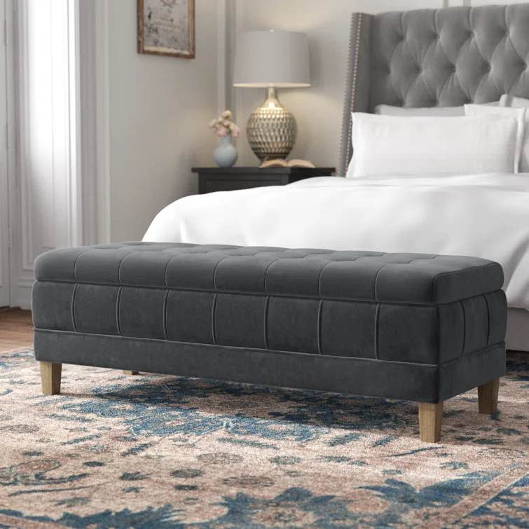 Gloria 52" Wide Velvet Tufted Rectangle Storage Ottoman
