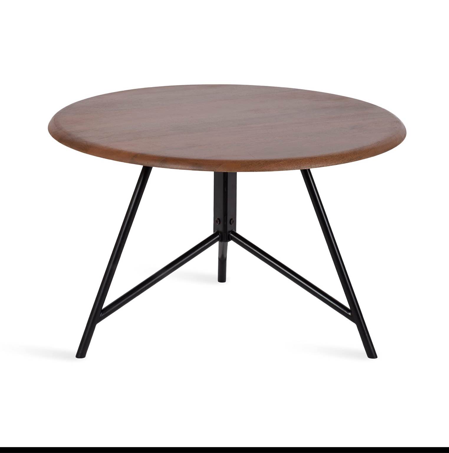 Kate and Laurel Pallson Modern Round Wooden Coffee Table, 28 x 18, Walnut Brown and Black, Circle Wood and Metal Coffee Table with Mixed Materials for Living Room Home Décor