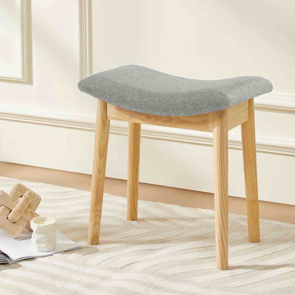 Sowers Solid Wood Accent Stool with Fabric Upholstery