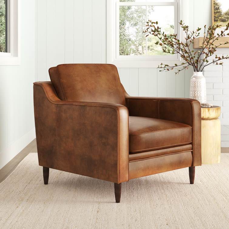 Ashtabula Genuine Leather Square Arm Accent Chair Fabric OR Leather Type: Brown Genuine Leather