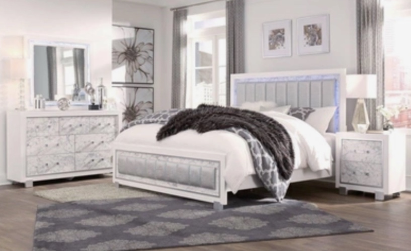 Santorini 62” Bedroom Set, Metallic White by Global Furniture(incomplete headboard and footboard only)
