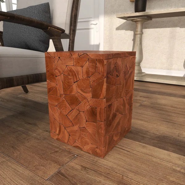 teak wood handmade square block side end brown 