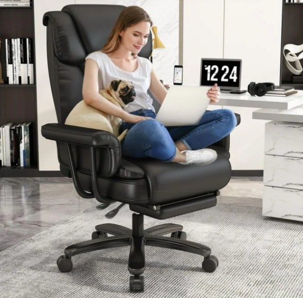 Solfway Big and Tall Office Chair 400lbs, Reclining Home Desk Chair with Footrest for Adult, High Back Wide Seat Executive Computer Chair, Black