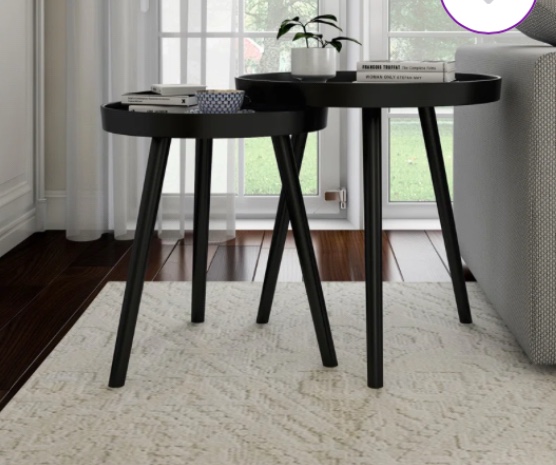 Kinchen Round Nesting End Tables - 2 Piece, Mid-Century Style Coffee Tables with Tray Top - Modern Accent Tables for Homes and Offices
