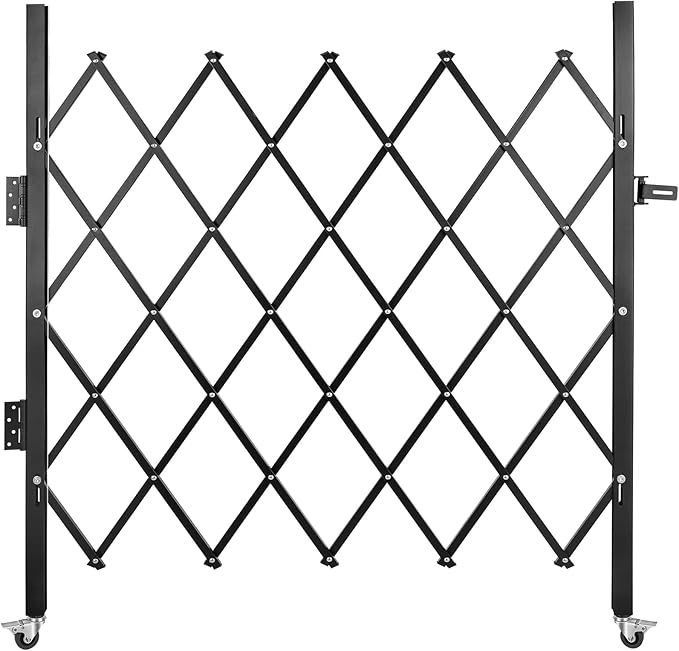 VEVOR Single Folding Security Gate, 51.57" H x 66" W Folding Door Gate, Steel Accordion Security Gate, Flexible Expanding Security Gate, 360° Rolling Barricade Gate, Scissor Gate or Door with Padlock