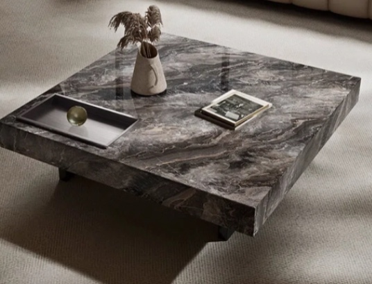 42" Square Faux Marble 2 Legs Modern Coffee Table(incomplete box b)