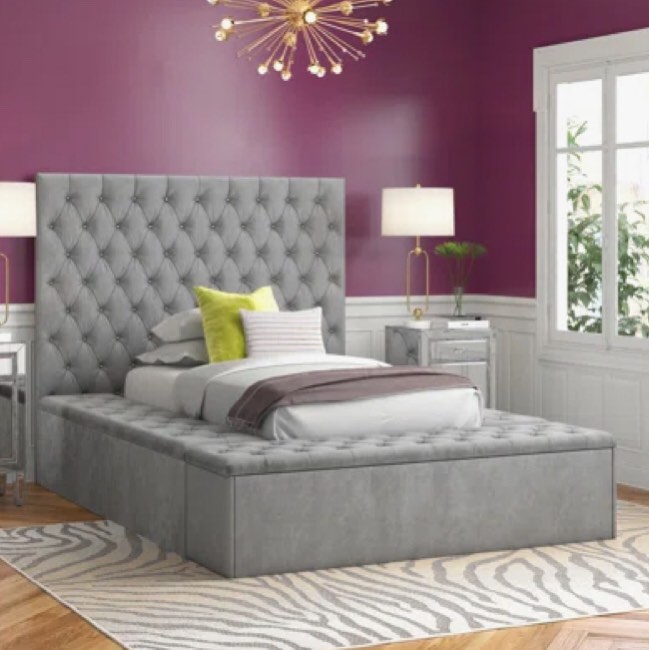 incomplete- Geralyn Box 3/3 (4 Siderails/Bottom Board/Center Support Bar) Size: Queen, Color: Gray Velvet