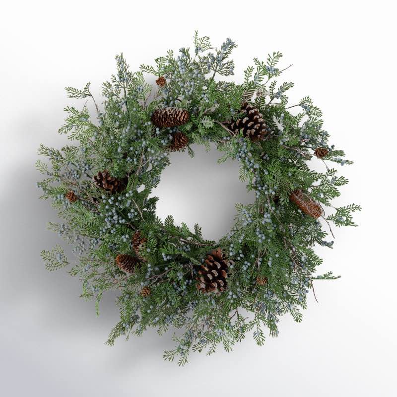 28" Artificial Berry Cedar Christmas Wreath, Green