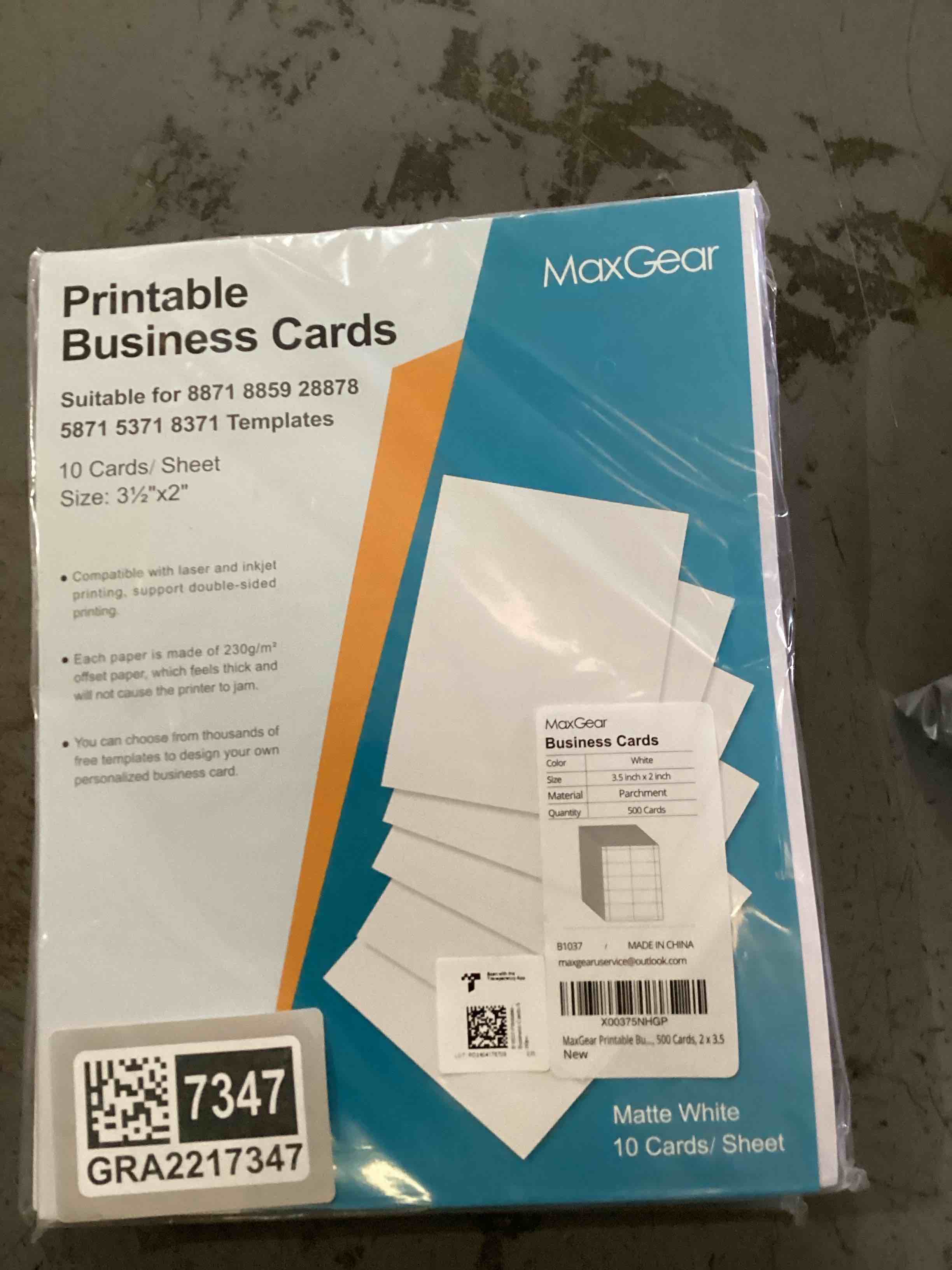 Condition photo showing Good Condition for MaxGear Blank Business Cards 500 Printable Business Card, 3.5 x 2 Thick Card Paper Compatible with Laser & Inkjet Printer, Double-Sided Printing, Heavyweight, Matte White Paper, 10 Cards/Sheet
