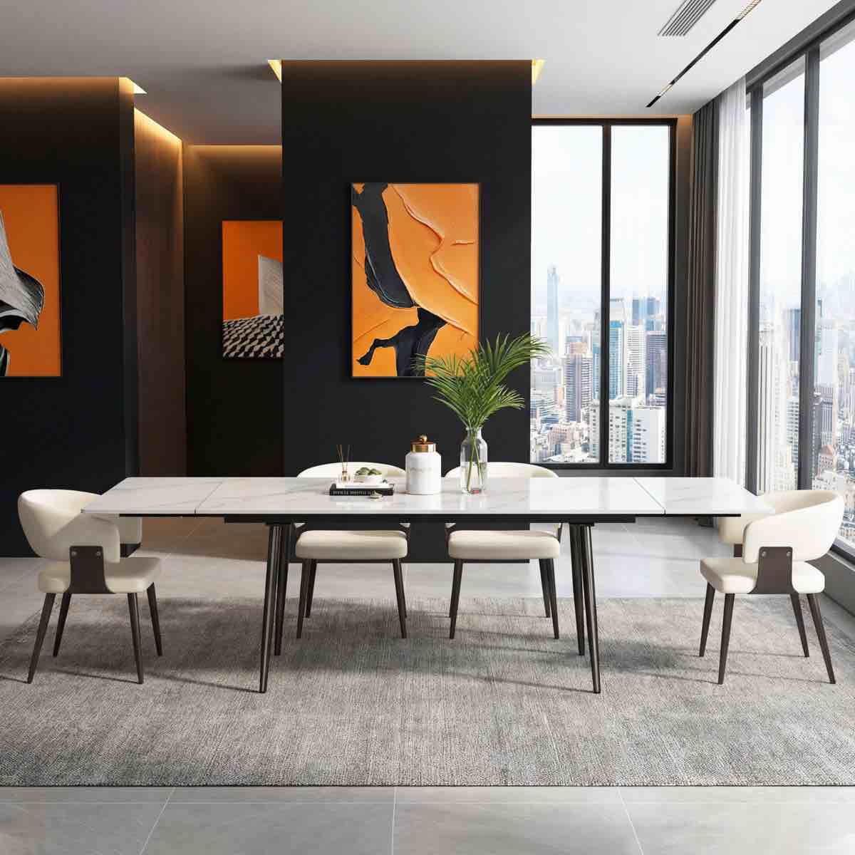 Homeira 62.9" to 94.4" Extendable Dining Tables for 6 to 10 - Rectangle Sintered stone Dining Table