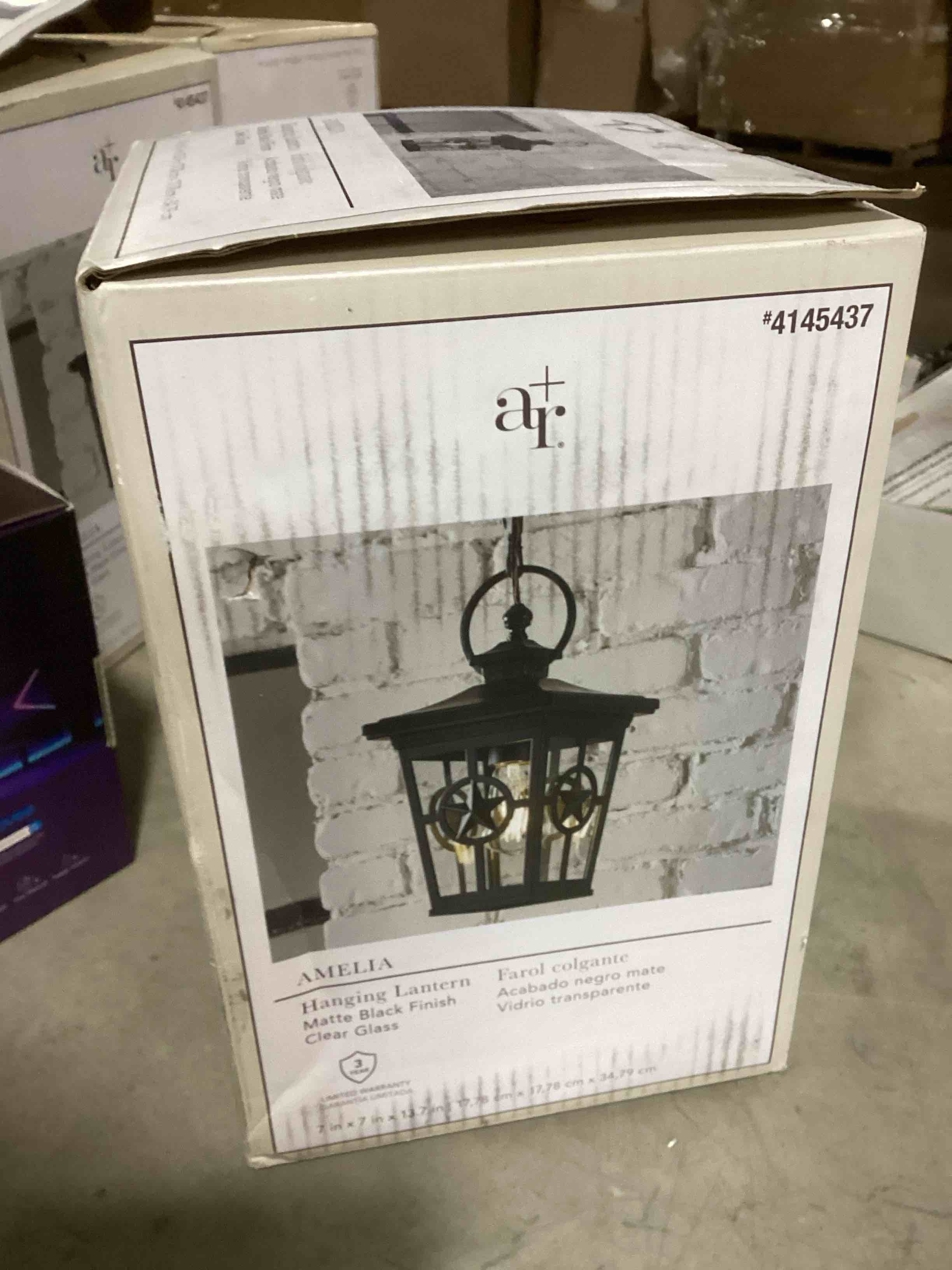 allen + roth Amelia Matte black Traditional Clear glass Lantern Mini Outdoor Hanging Pendant light