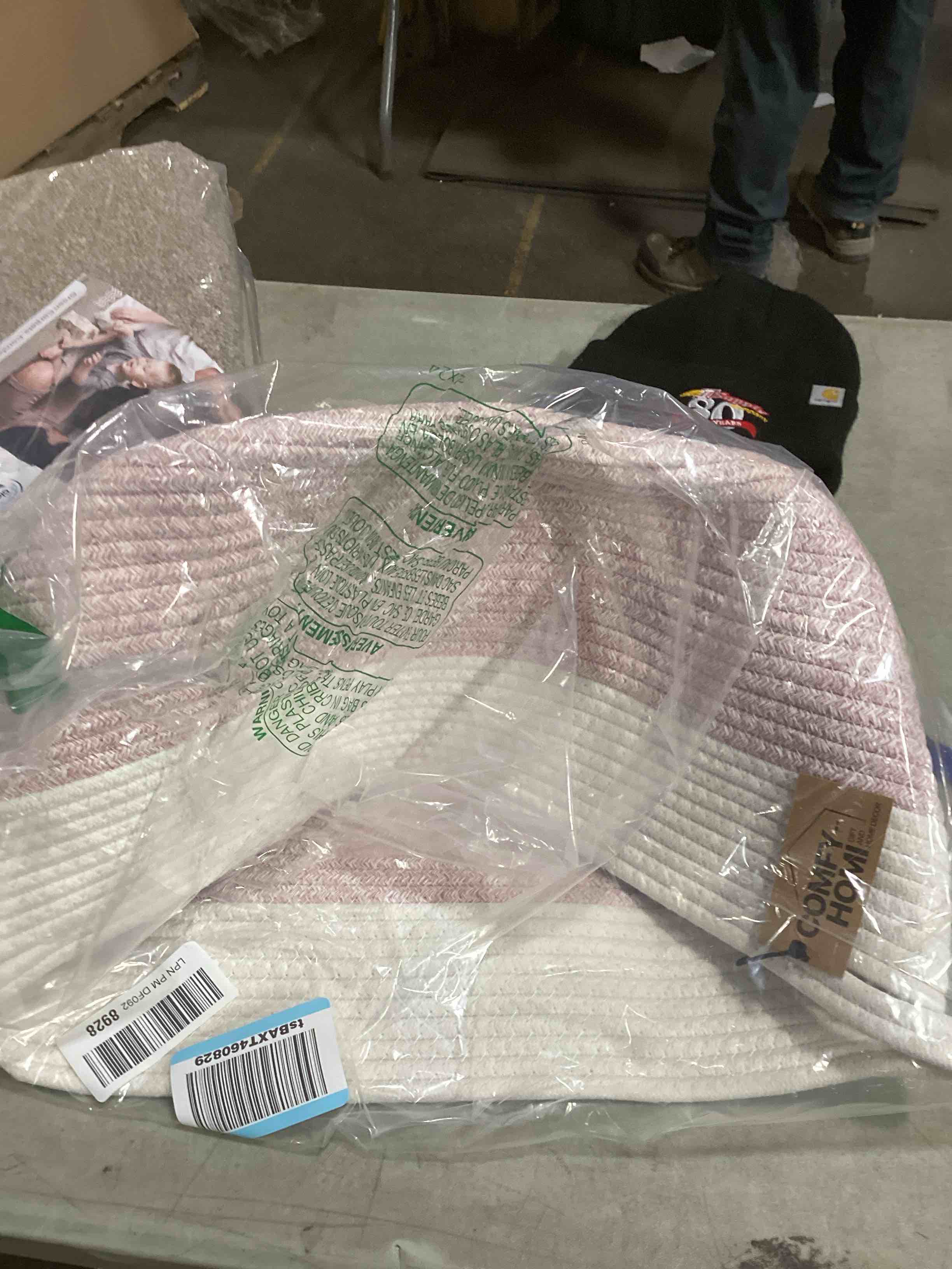 Storage Bins with Sturdy Cotton Handles(1 Pack), Fabric Storage Baskets for Organizing use for Office & Home, Book, Clothes, Toys, Closet Boxes (Small, Pink-White, 12.2x8.3x6.3 inches)