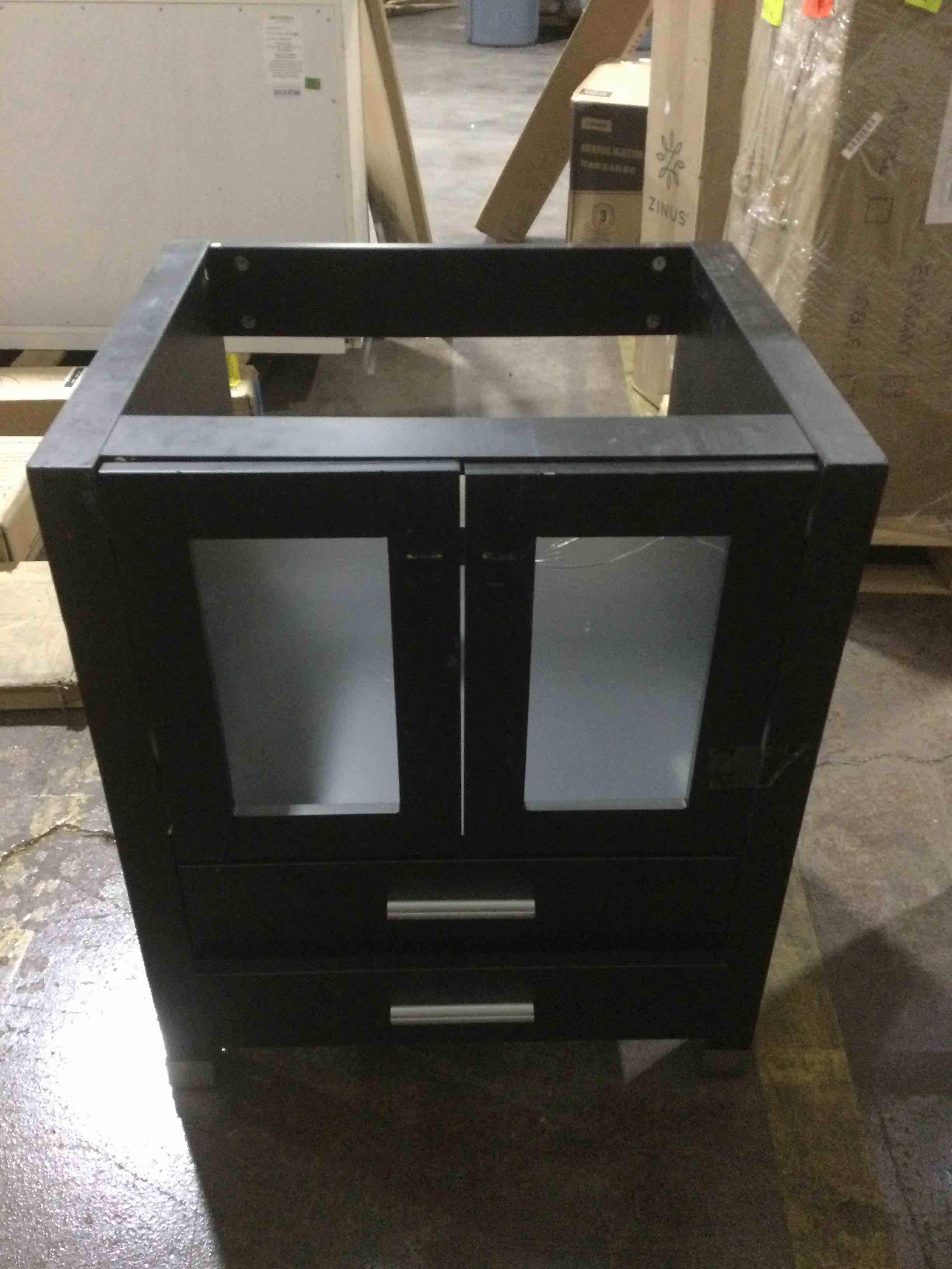 BLACK BATHROOM VANITY WITH FROSTED GLASS DOORS