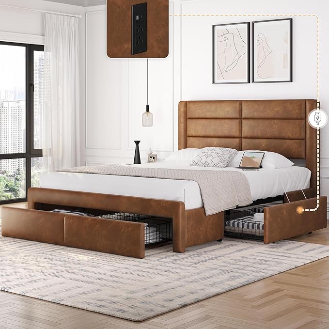 Scheider Leather Platform Bed