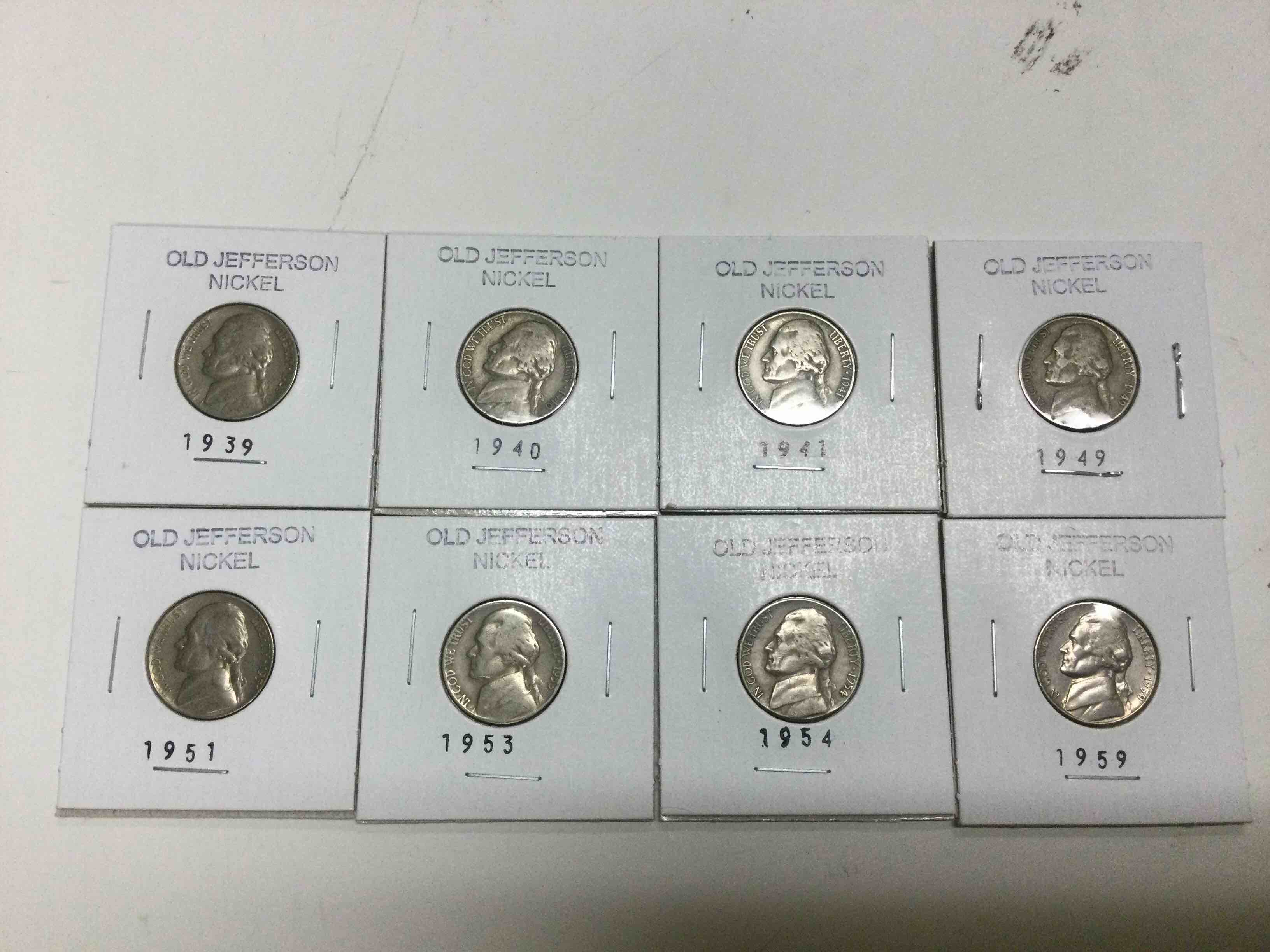 8 Old Jefferson Nickels 