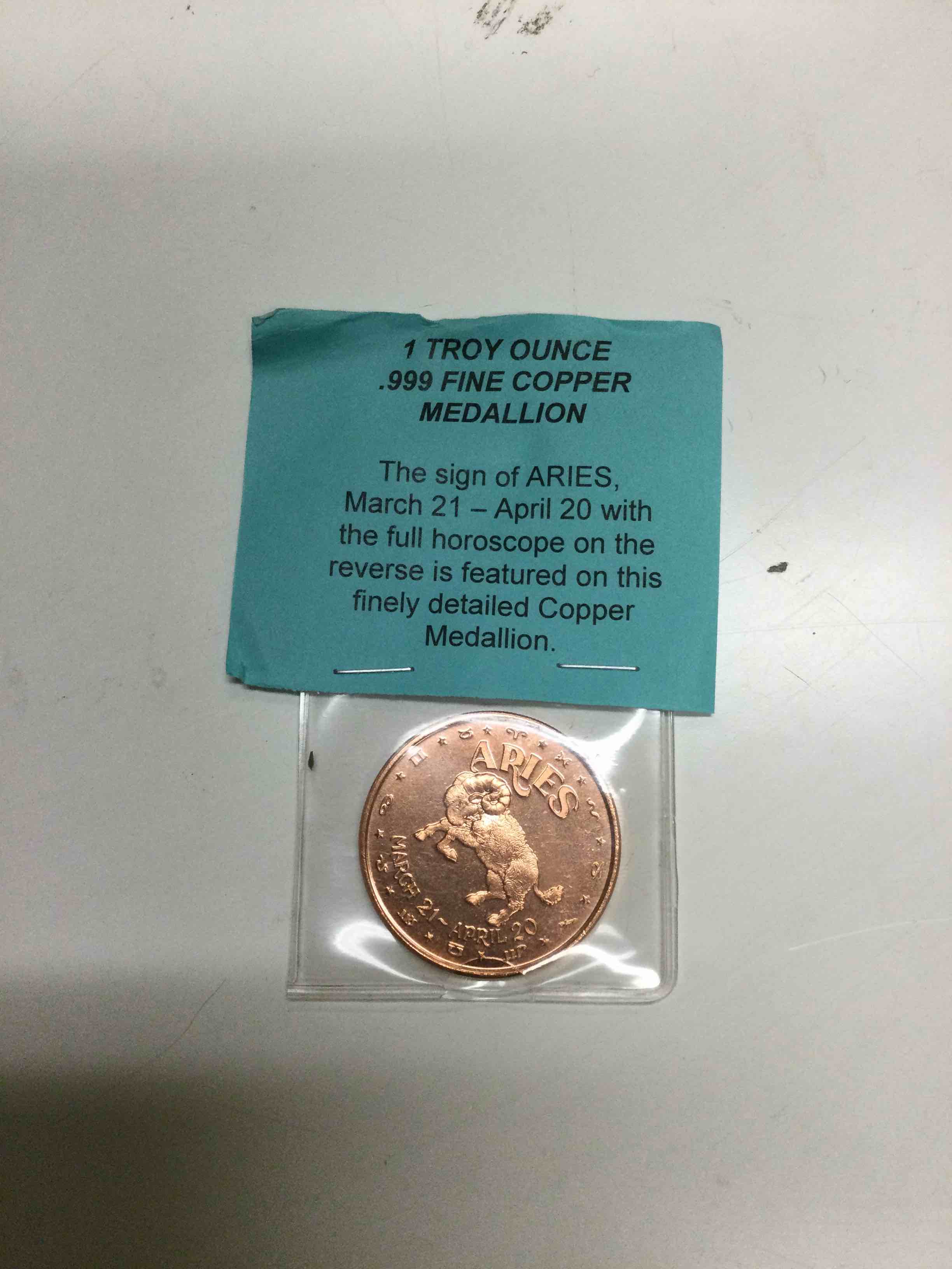 1 Troy Ounce Aries Copper Medallion 