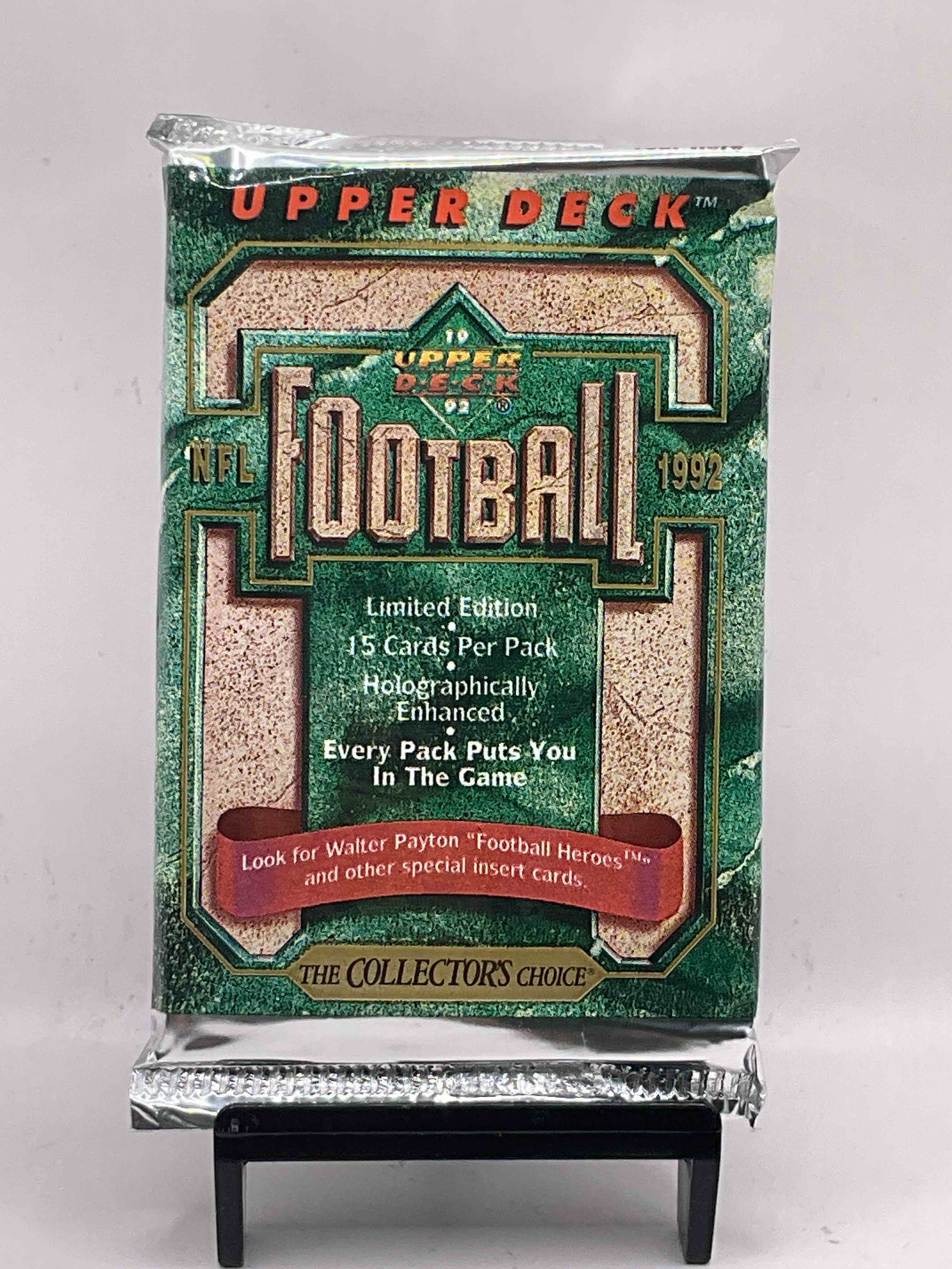 1992 Upper Deck Limited Edition Football Card Packs! These Holographically Enhanced Cards Have The Possibility For Some Big Names! Look For Walter Payton Special Football Heroes Insert, Along With Big Names, Emmitt Smith, Barry Sanders, Joe Montana, Jerry Rice, John Elway & So Much More!