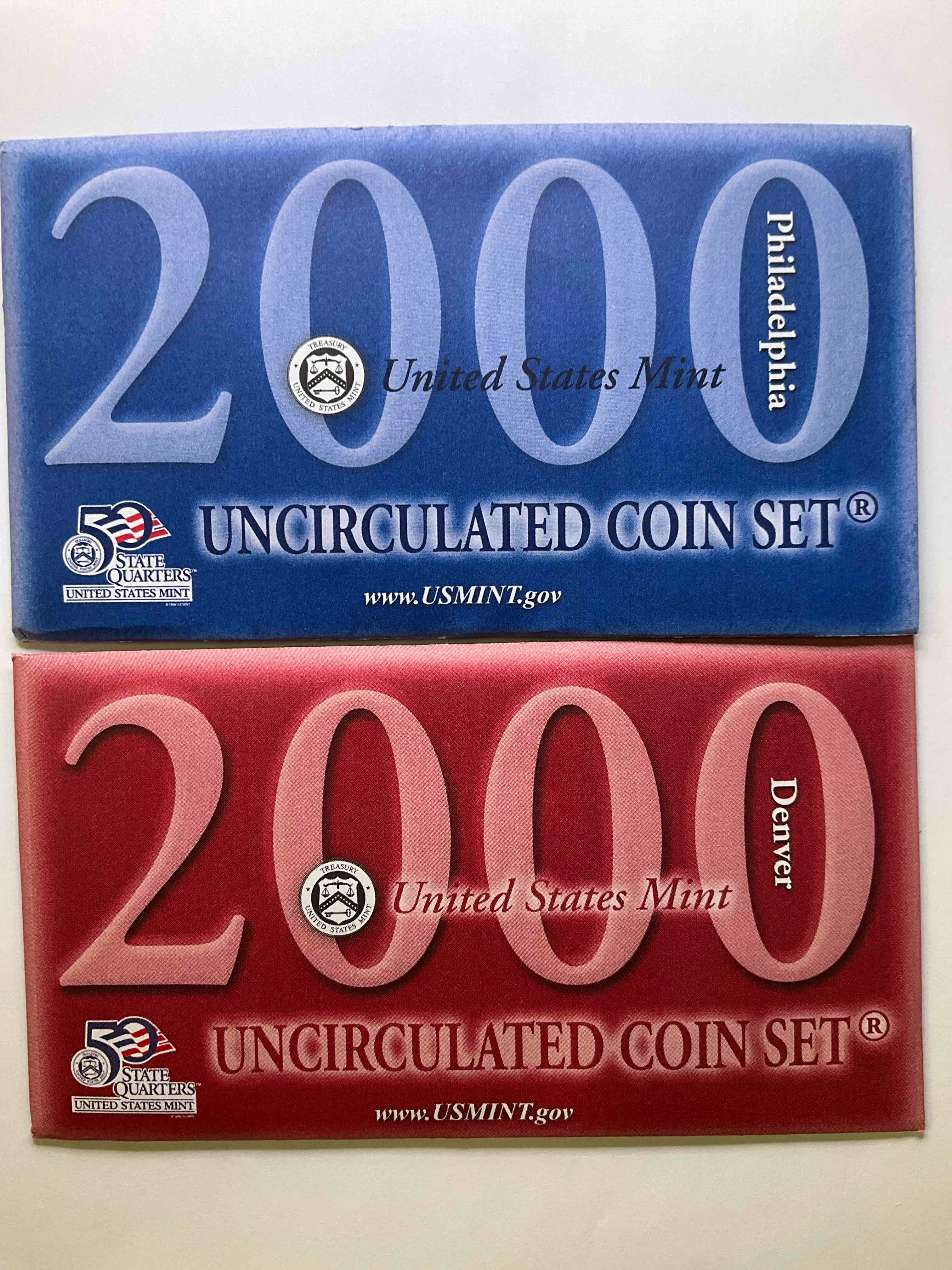 Millenium Coins! Year 2000 Uncirculated Mint Set, Direct From The U.S. Treasury & Still In Original Envelopes! Includes 20 Total Coins, All Coins Minted In Philly & Denver That Year, To Include State Quarters! An Awesome Piece Of History & Investment!
