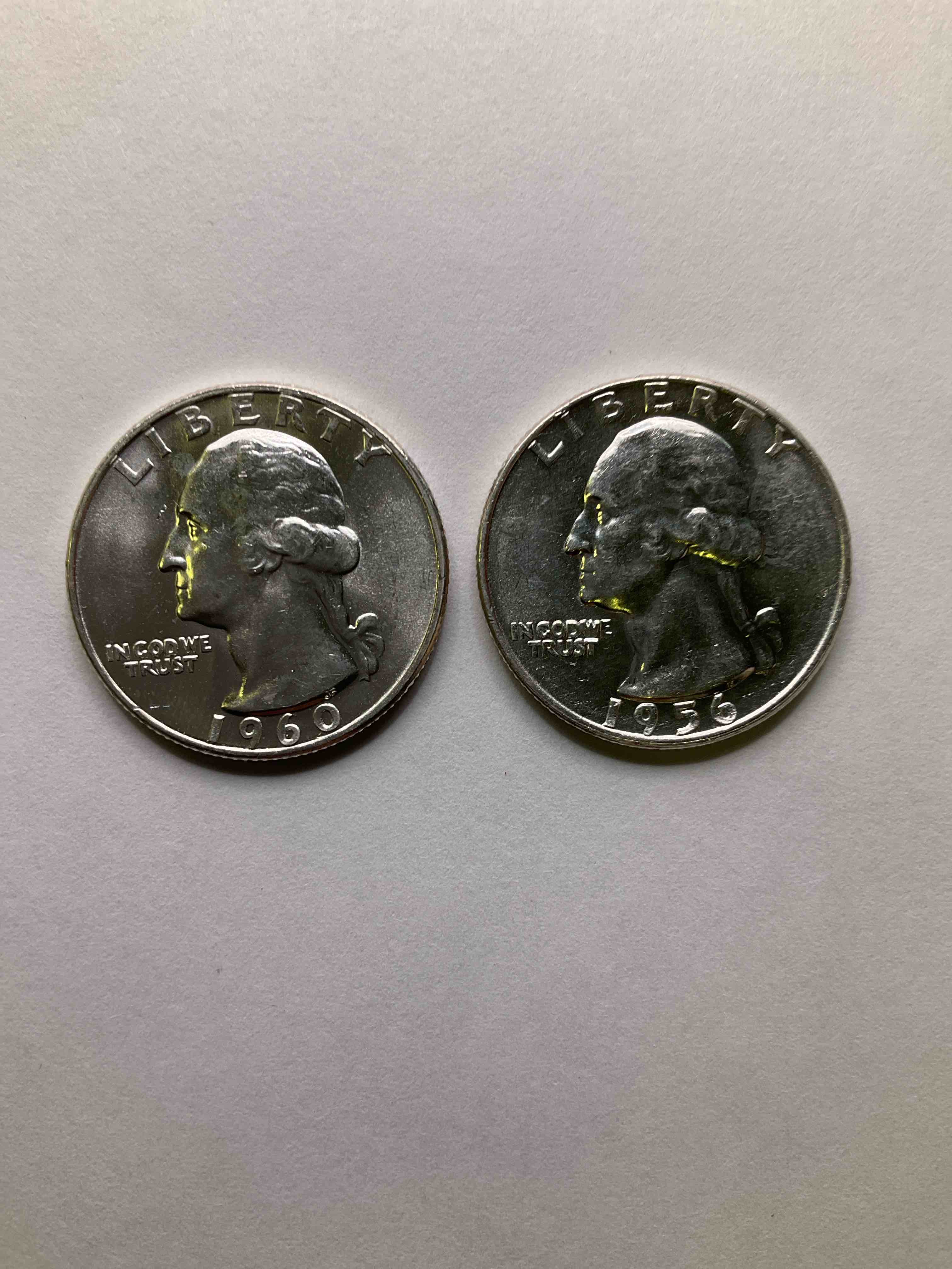 George Washington Uncirculated Silver! Pre 1965 U.S. Quarter Dollar Coins Were Actually Silver, Here Are two Great Examples Of Awesome, Pristine George Washington Silver Quarters, Stunning & Uncirculated! Rare 1956 Mint & 1960! Great For Investing In Precious Metals! These Coins Were Minted At 90% Silver and 10% Copper, Giving Them A Net Weight Of 18084 Ounces Of Pure Silver Per Coin! Very Hard To Find Uncirculated, Stunning! Invest In Fine U.S. Silver!