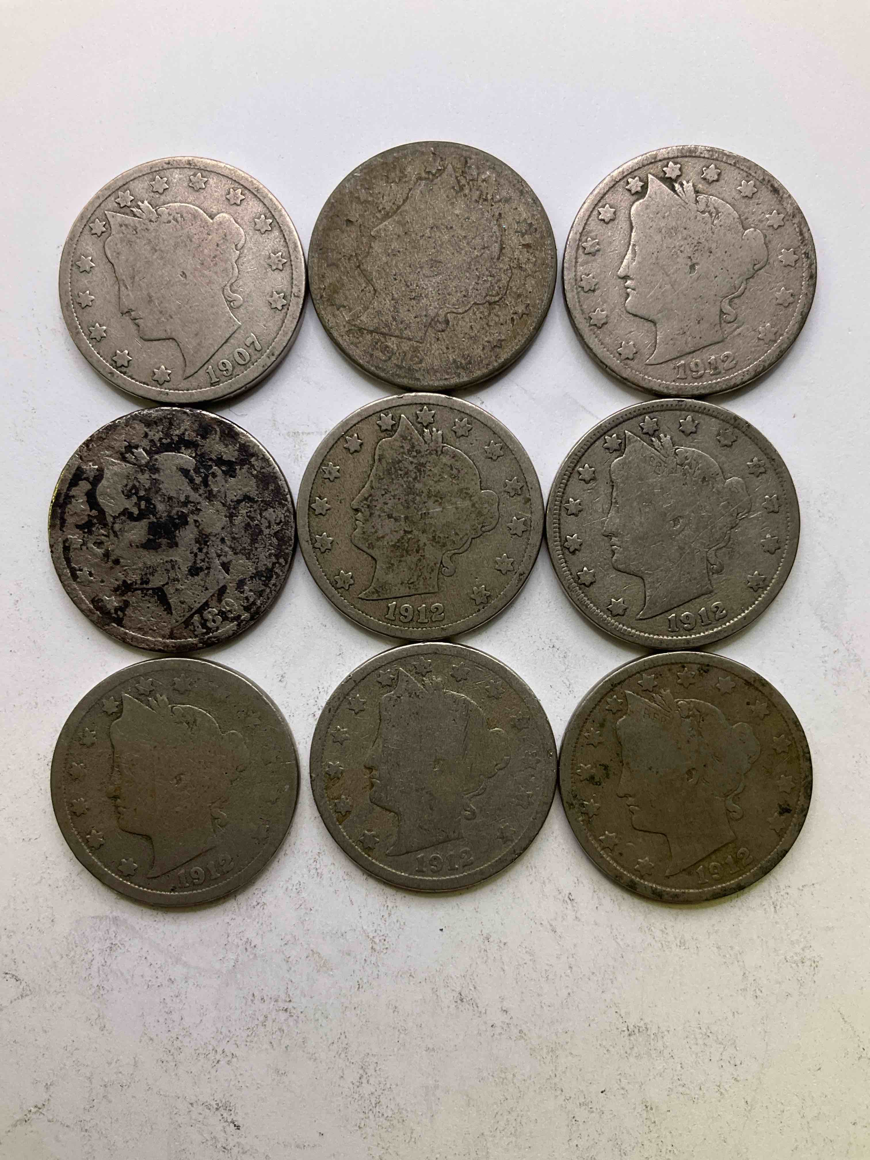 Antique U.S. "V" Nickels, 1912 Year Of The Titanic! Nearly Impossible To Collect! Antique V Nickels, Includes At Least One 1912, The Year Of The Sinking Of The Titanic! Own A Piece Of History Great For Coin Collectors, Think Of The History These Coins Have Seen! Liberty Head V Nickels Were Minted Up Until 1913 & Were The Style Of Nickels Before Buffalo Nickels. Own Some Cool Pieces Of History! Rare To See These Coins With The "Date On" In Circulated Condition!