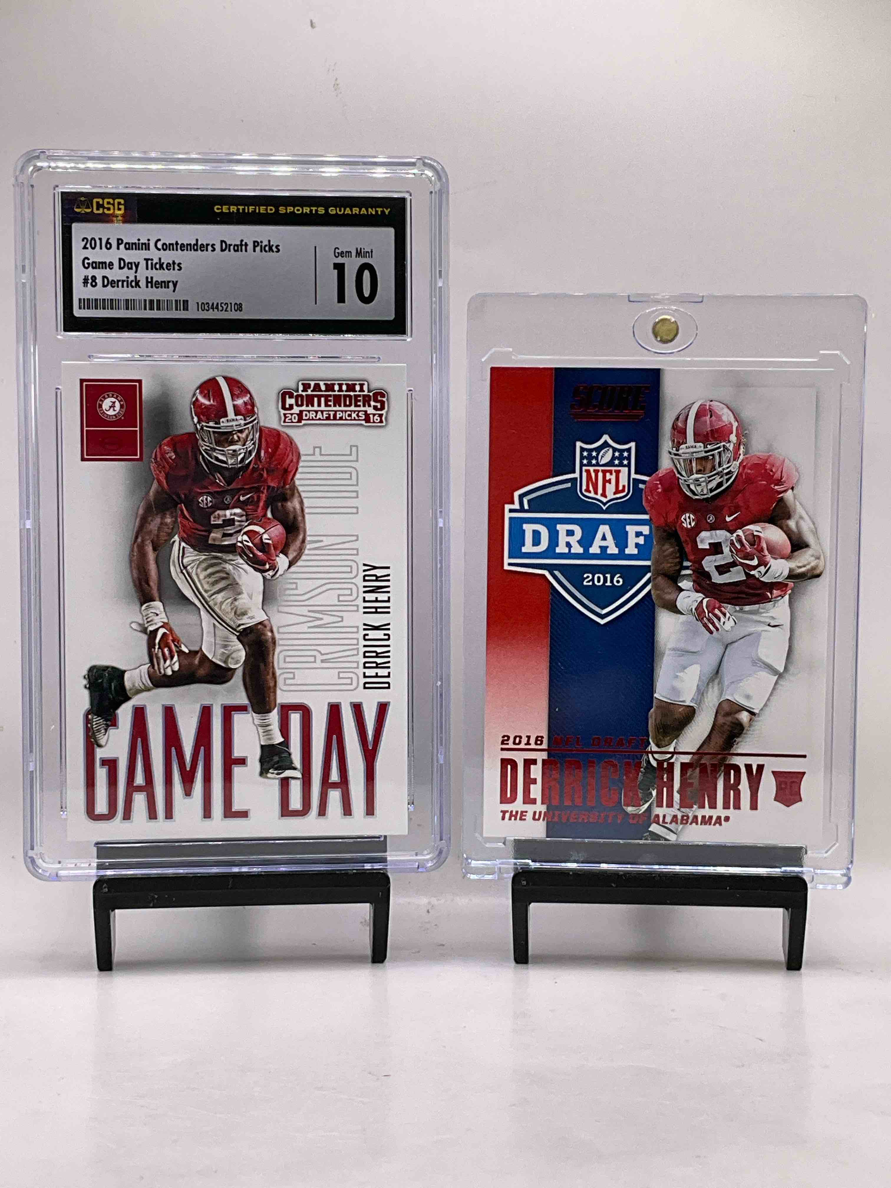 Derrick Henry PERFECT CONDITION 10/10 Rookie Card & Matching Rookie Card Combo! Mint 10 Derrick Henry Contenders Rookie Card & Red Refractor Derrick Henry Draft Rookie, Signed Jamie Harper Worn Jersey Rookie Card & Rookie Card Personally Worn On May 21st, 2011… Just The Other Day! Crazy Titans Lot! Perfect For Any Titans Fan!