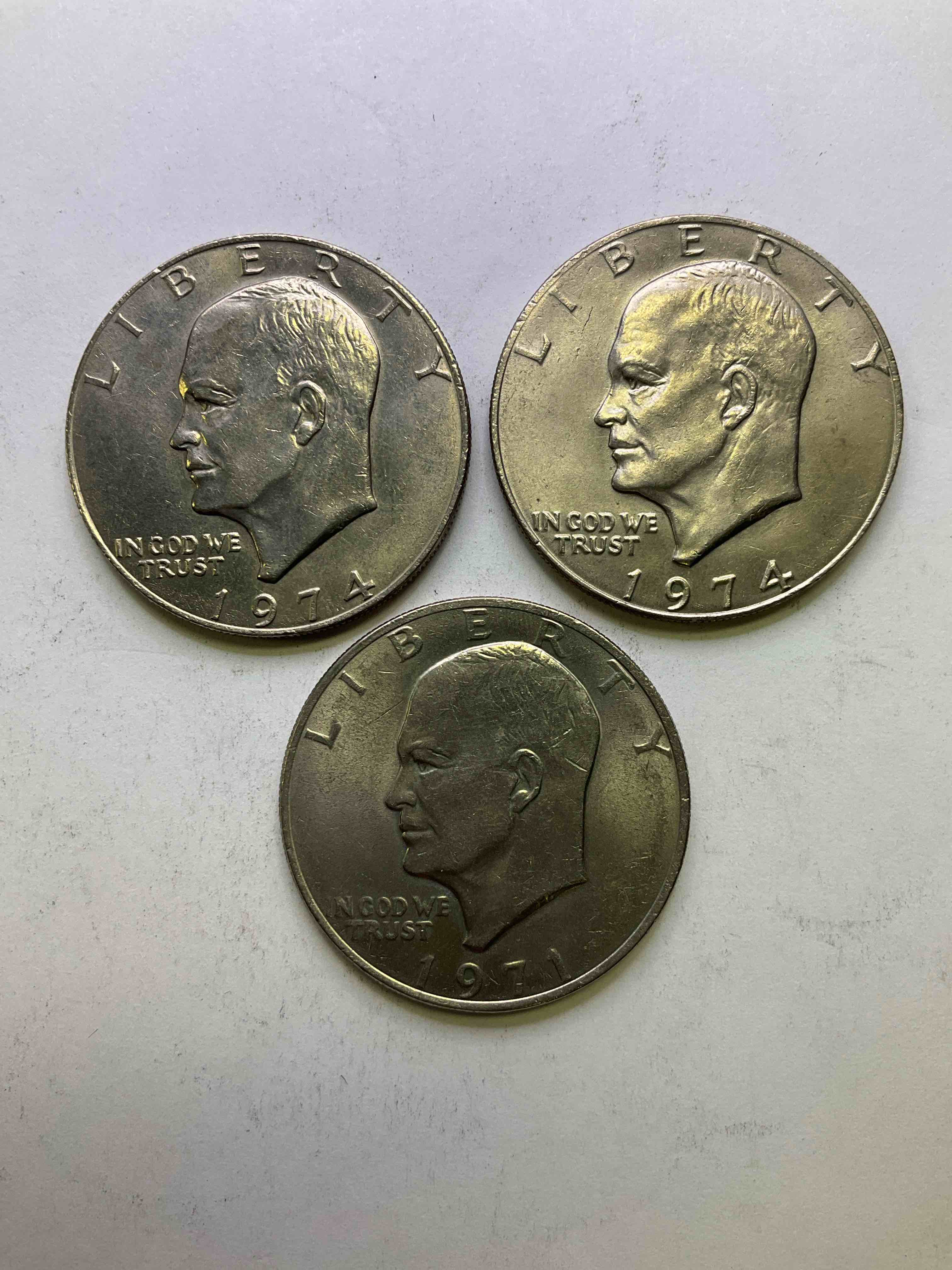 Eisenhower Dollar Coins! These Striking, Large U.S. Coins Were Minted From 1971-1978. Here Are Gorgeous Examples Of "Ike" Dollars In Varying Years. These Coins Have Become Immensely Popular With Collectors & Some Have Great Toning!