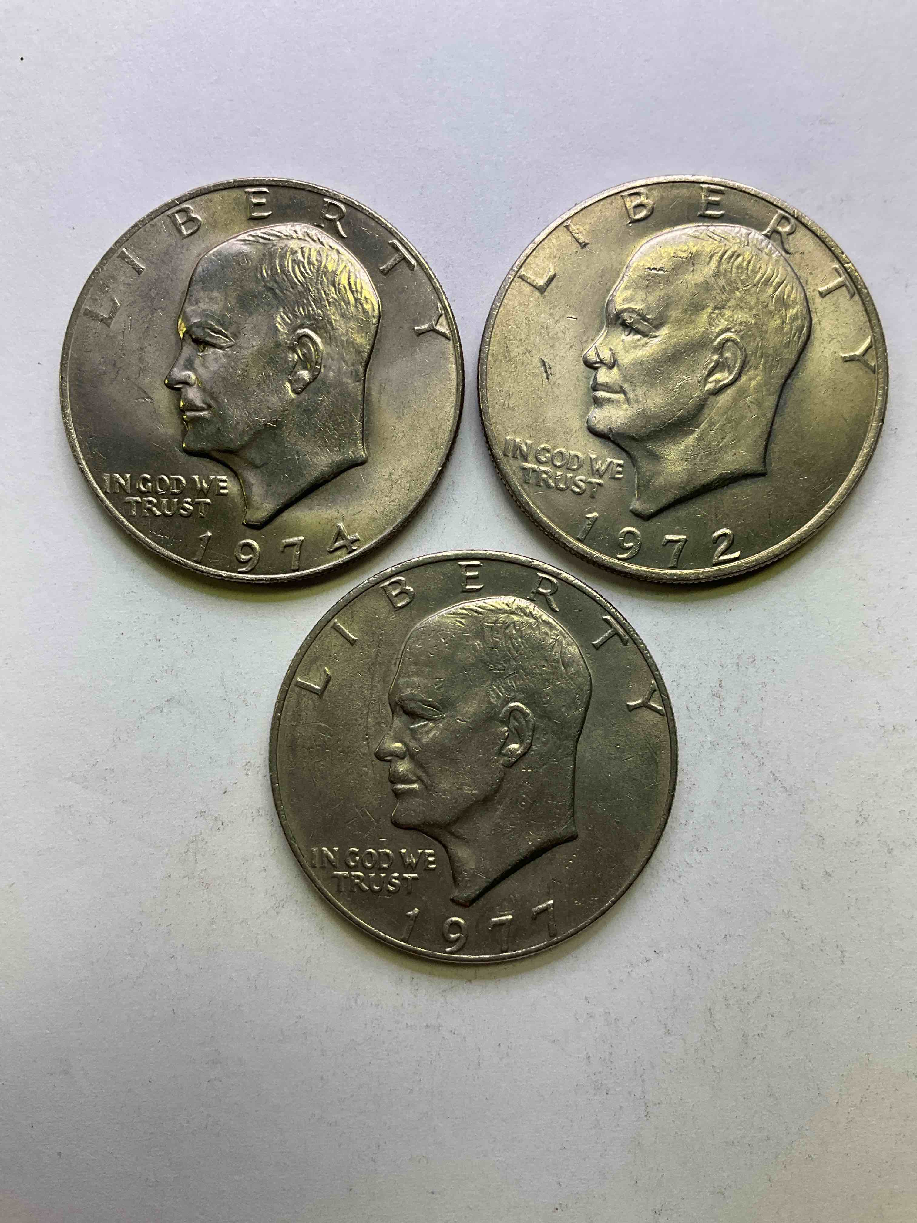 Eisenhower Dollar Coins! These Striking, Large U.S. Coins Were Minted From 1971-1978. Here Are Gorgeous Examples Of "Ike" Dollars In Varying Years. These Coins Have Become Immensely Popular With Collectors & Some Have Great Toning!