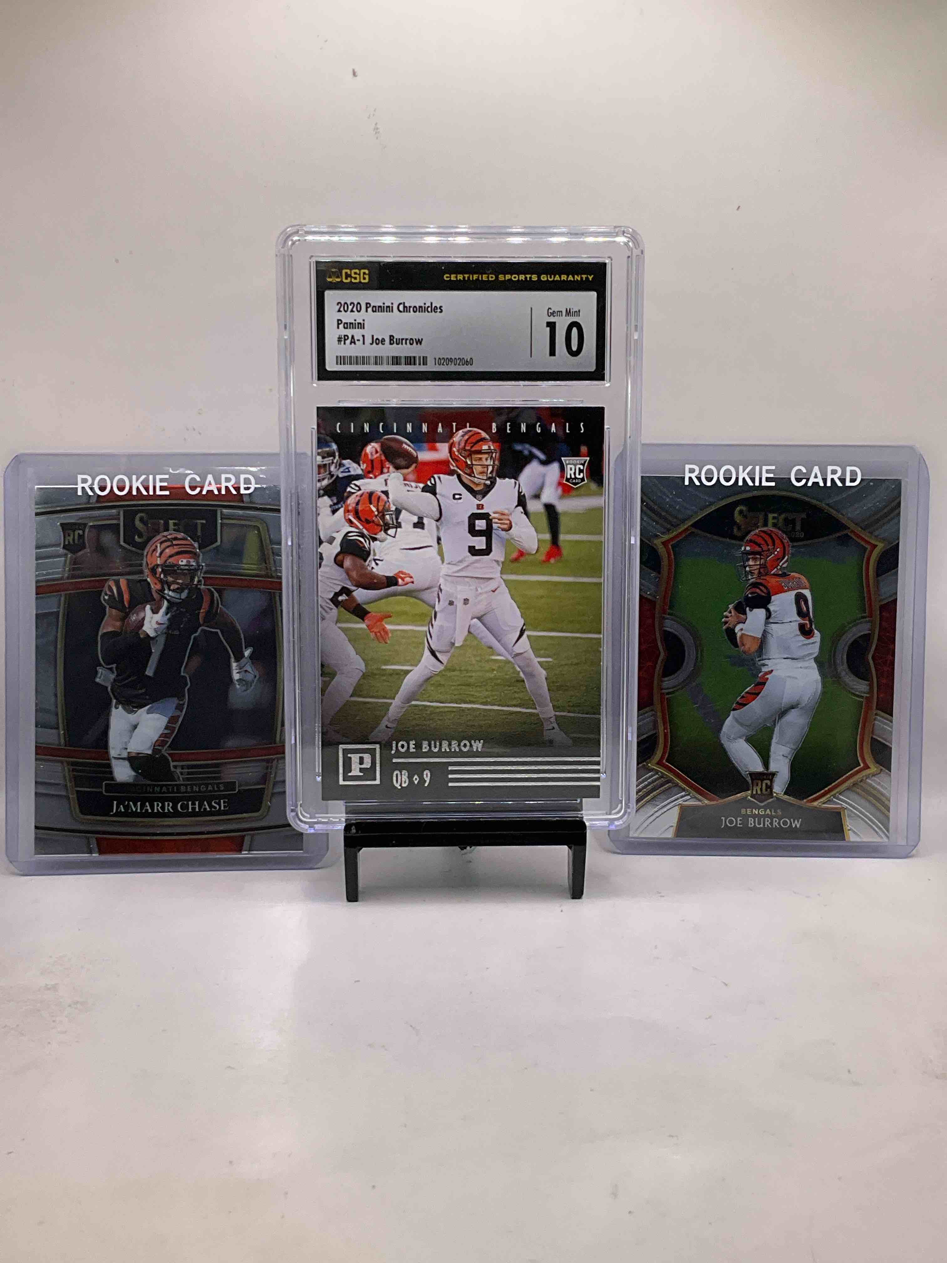 Chase & Burrow Rookies! Gem Mint 10 Joe Burrow Chronicles Perfect Condition Rookie Card, Ja’marr Chase Select Rookie, Joe Burrow Select Rookie & More! Vintage & New! Insane Rookies & Legends Included!