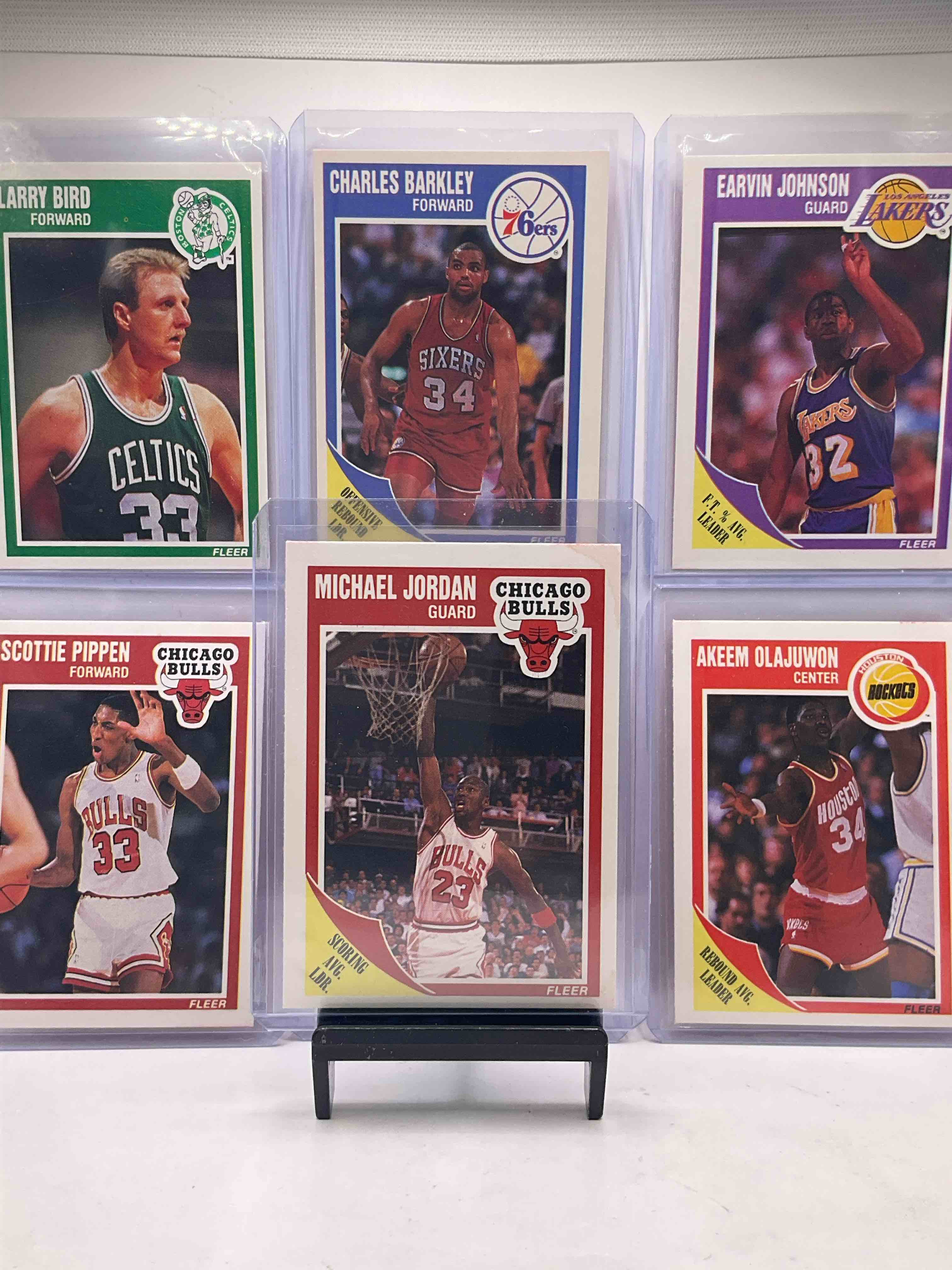 Michael Jordan! Holy Grail Basketball! 1989 Fleer Basketball Cards! 50 Card Craziness! One Of The Most Coveted Michael Jordan, Magic Johnson, Larry Bird, Scottie Pippen, Charles Barkley & Karl Malone Cards! Along With Other Nice 1989 NBA Basketball Cards! John Stockton, Akeem Olajuwon & More! These Cards Are Super Rare, Only 3 Years Off From A Jordan Rookie! Awesome Base Cards Combo! Wow! Mixed With A Variety Of Other Cards, Doesn’t Get Better Than This!
