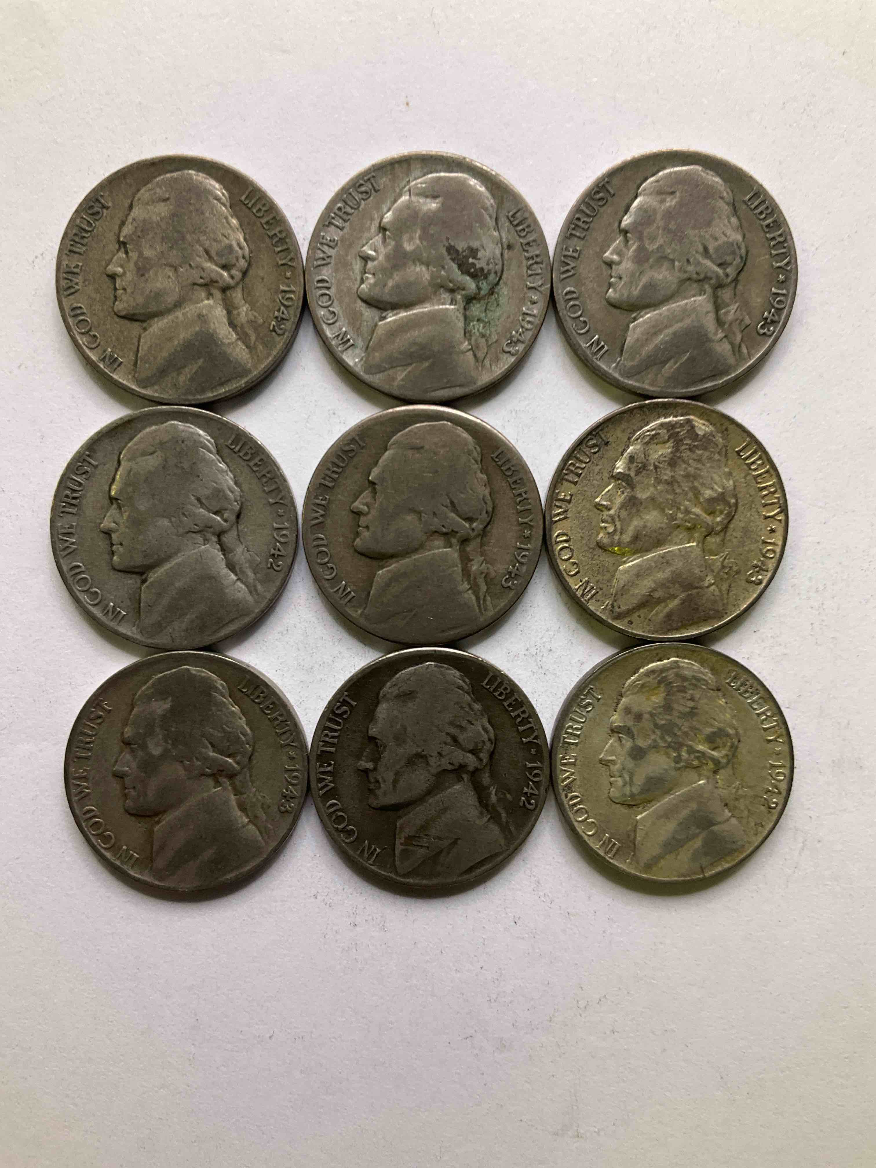 World War II U.S. Silver! Did You Know That Nickels Were Actually Made Of Silver During World War II From 1942-45? This Is Because America Needed Nickel To Make Ammunition, So The U.S. Treasury Made Nickels Out Of Partial Silver Instead Of Nickel For These Three Years Only! Own Great Pieces Of Rare World War II Silver. All Silver Nickels From The Height Of The War! Each Nickel Was Minted At 35% Silver, 56% Copper & 9% Manganese. Own Rare Pieces Of Valuable World War II Precious Metal History! VERY Hard To Find!