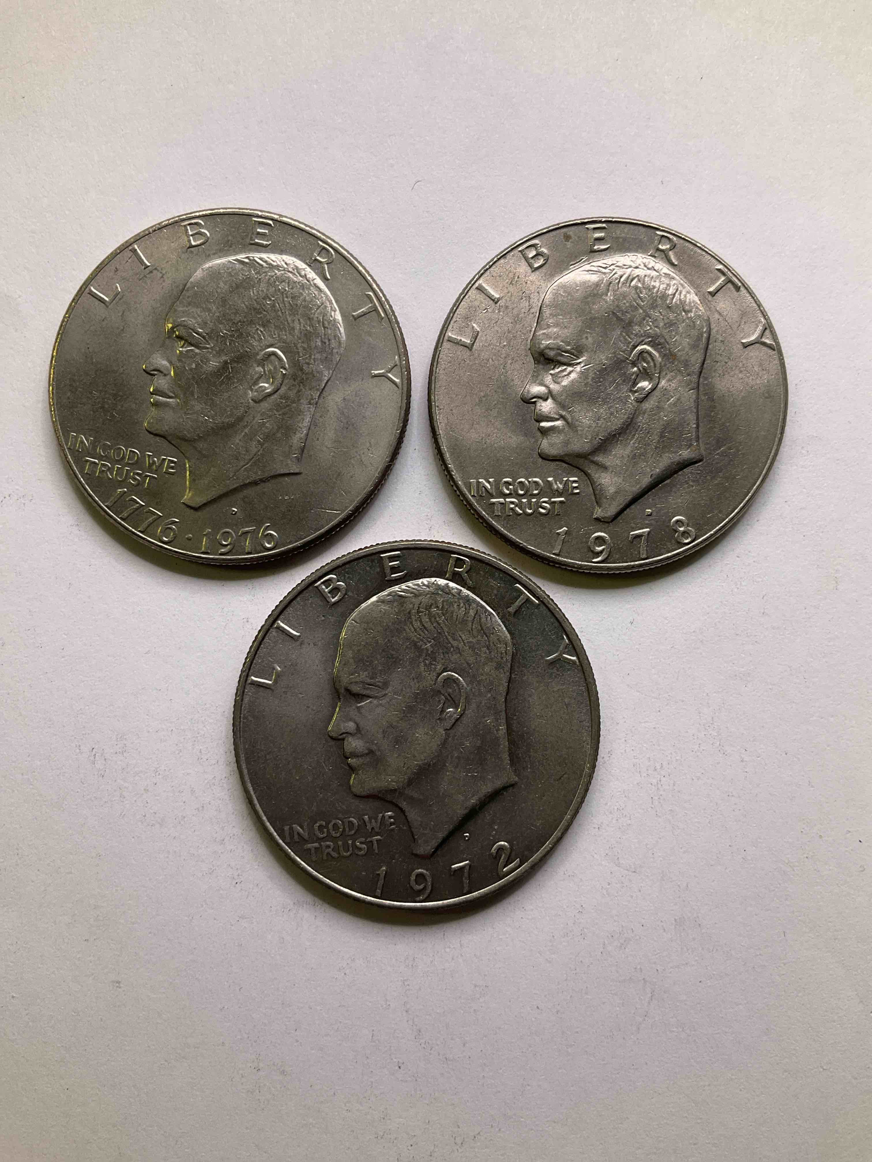 Eisenhower Dollar Coins! These Striking, Large U.S. Coins Were Minted From 1971-1978. Here Are Gorgeous Examples Of "Ike Dollars In Varying Years. These Coins Have Become Immensely Popular With Collectors & Some Have Great Toning!