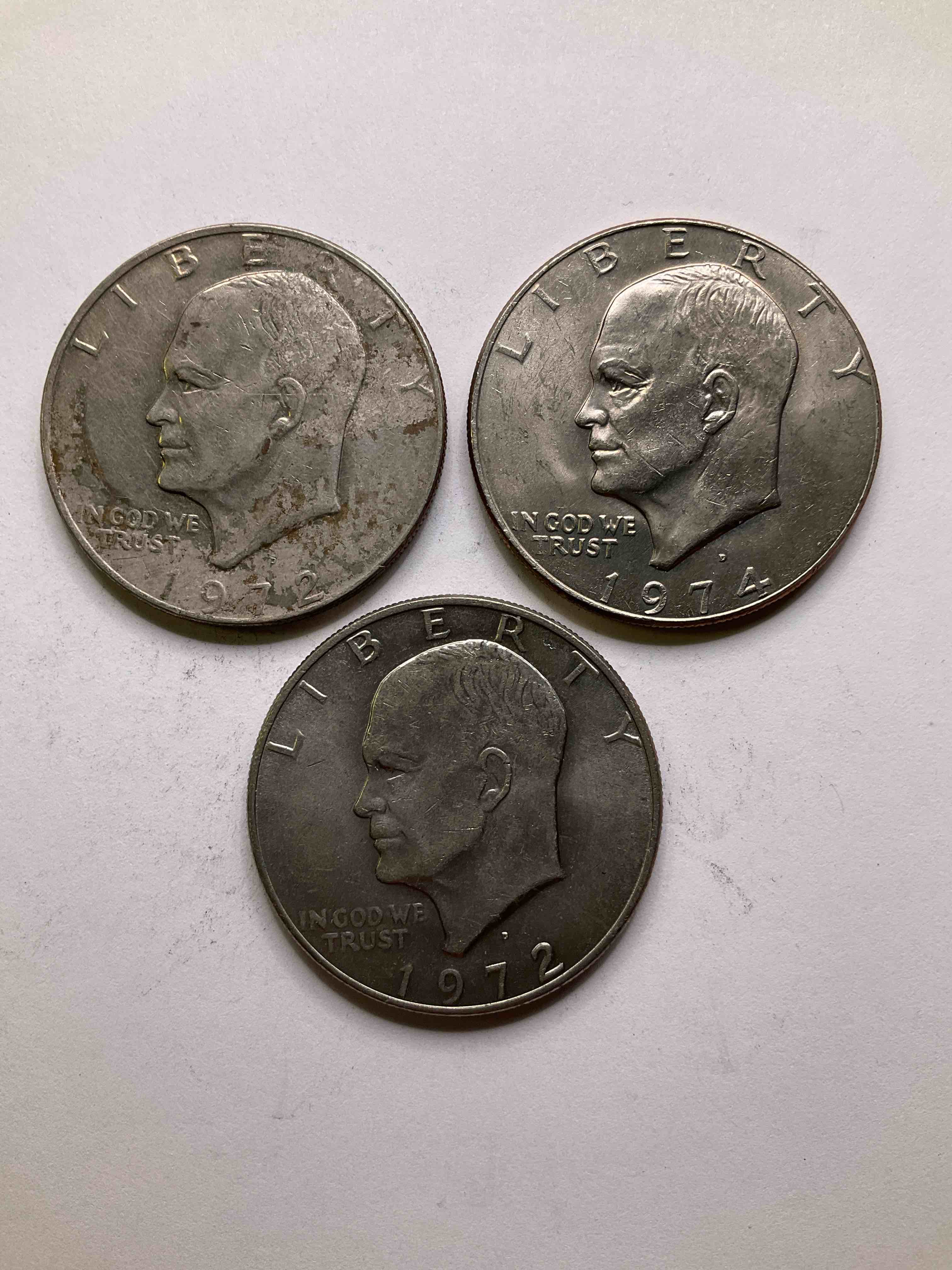 Eisenhower Dollar Coins! These Striking, Large U.S. Coins Were Minted From 1971-1978. Here Are Gorgeous Examples Of "Ike" Dollars In Varying Years. These Coins Have Become Immensely Popular With Collectors & Some Have Great Toning!