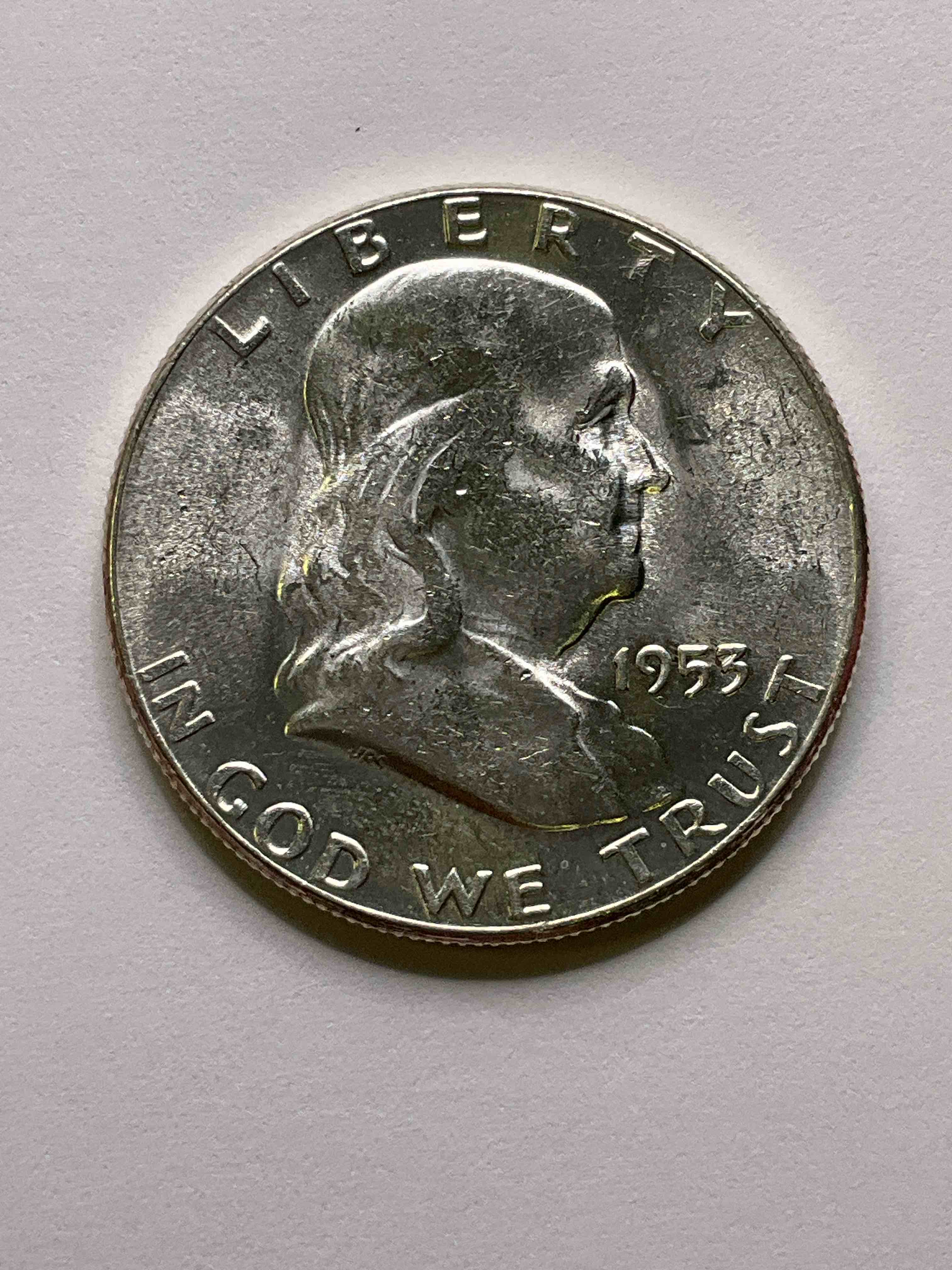 Uncirculated Ben Franklin Silver! Pre 1965 Silver U.S. Half Dollar Coins! Before 1965 American Half Dollars Were Actually Silver, Here Is A Rare 1953 Version In Excellent, Uncirculated Condition! Great For Investing In Precious Metals! This Heavy Half Dollar Was Minted At 90% Silver and 10% Copper, Giving It A Net Weight Of .36169 Ounces Of Pure Silver! Very Rare In This Great Condition!