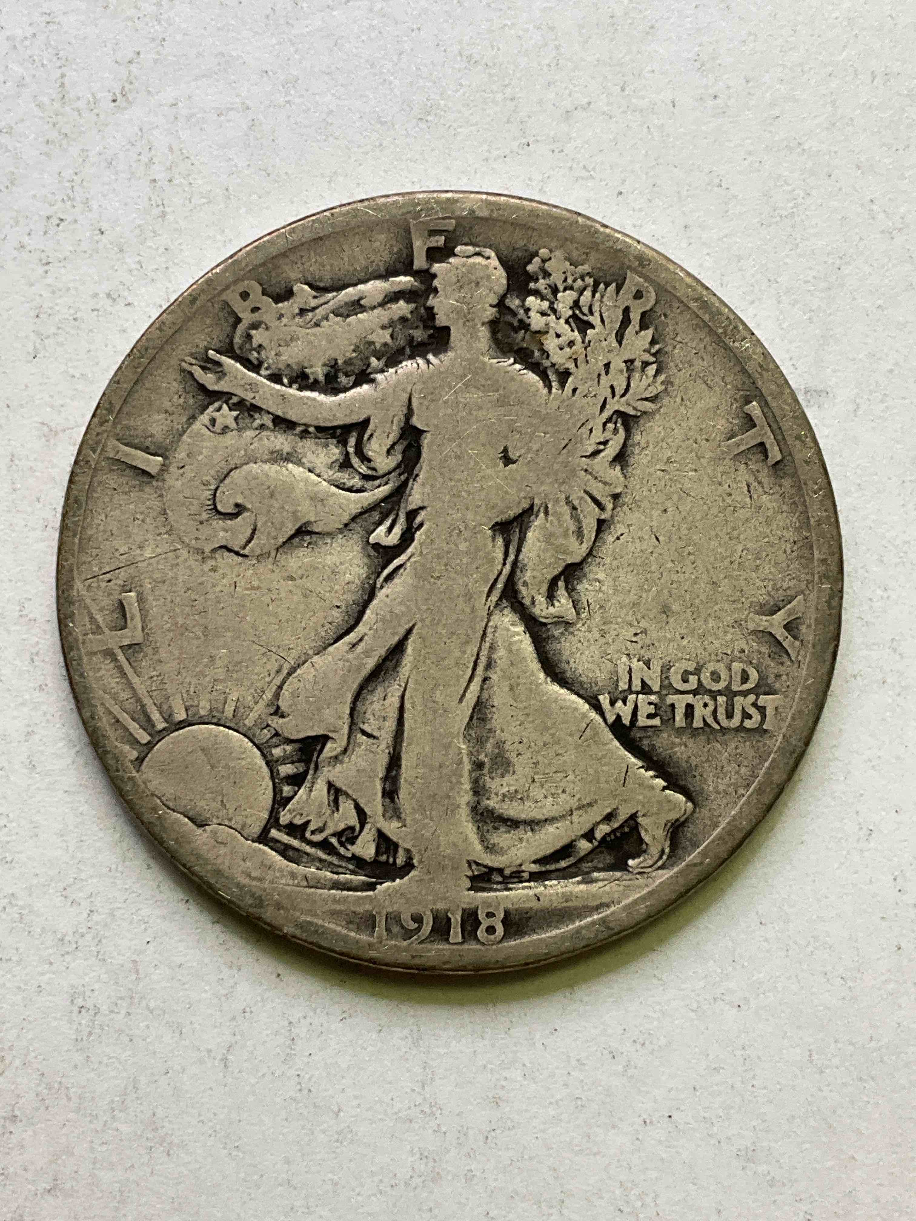 Antique U.S. Silver! Liberty Walking Silver Fine U.S. Silver Half Dollar! This Striking Half Dollars Were Minted From 1916-1947 & Have Become Some Of The Most Collectible Coins In History! Here Is A Striking Circulated Example From 1918, The Height Of World War II! Liberty Walking Coins Are 90% Fine U.S. Silver, A Great Investment In Precious Metal!