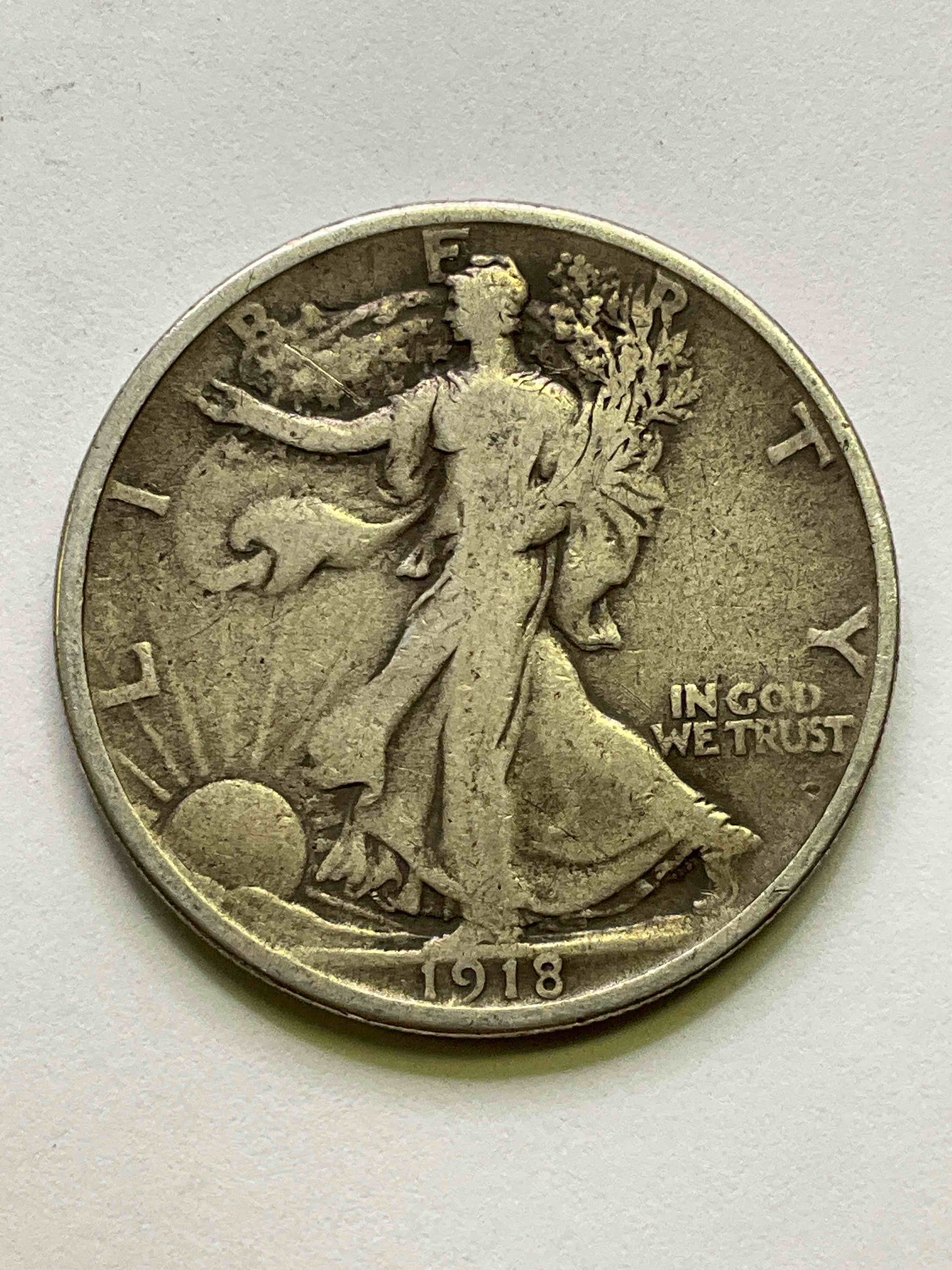 Antique U.S. Silver! Liberty Walking Silver Fine U.S. Silver Half Dollar! This Striking Half Dollars Were Minted From 1916-1947 & Have Become Some Of The Most Collectible Coins In History! Here Is A Striking Circulated Example From 1918, The Height Of World War II! Liberty Walking Coins Are 90% Fine U.S. Silver, A Great Investment In Precious Metal!