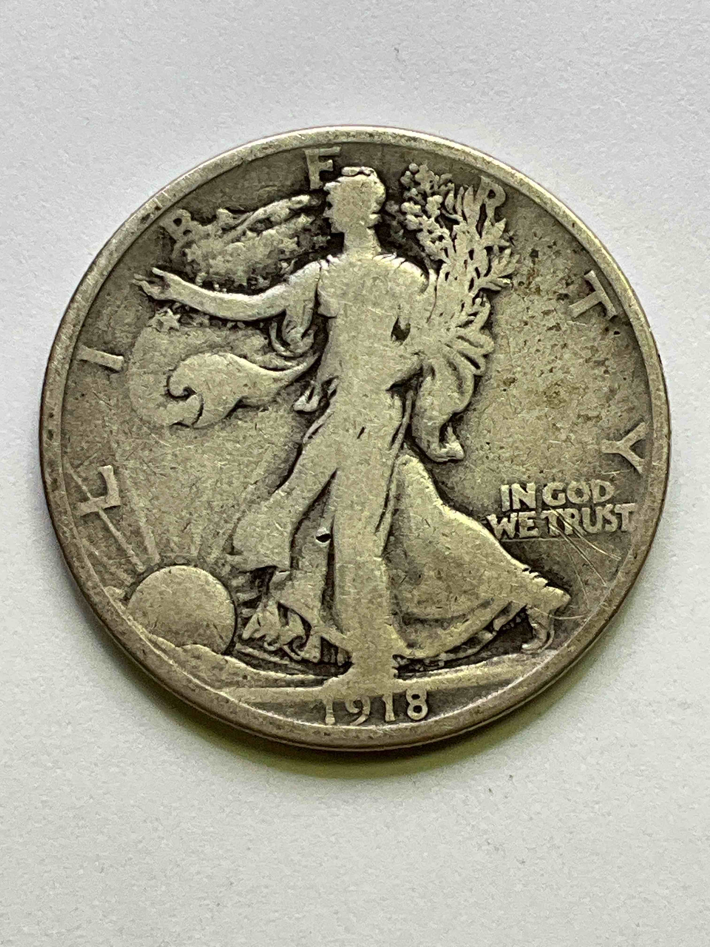 Antique U.S. Silver! Liberty Walking Silver Fine U.S. Silver Half Dollar! This Striking Half Dollars Were Minted From 1916-1947 & Have Become Some Of The Most Collectible Coins In History! Here Is A Striking Circulated Example From 1918, The Height Of World War II! Liberty Walking Coins Are 90% Fine U.S. Silver, A Great Investment In Precious Metal!