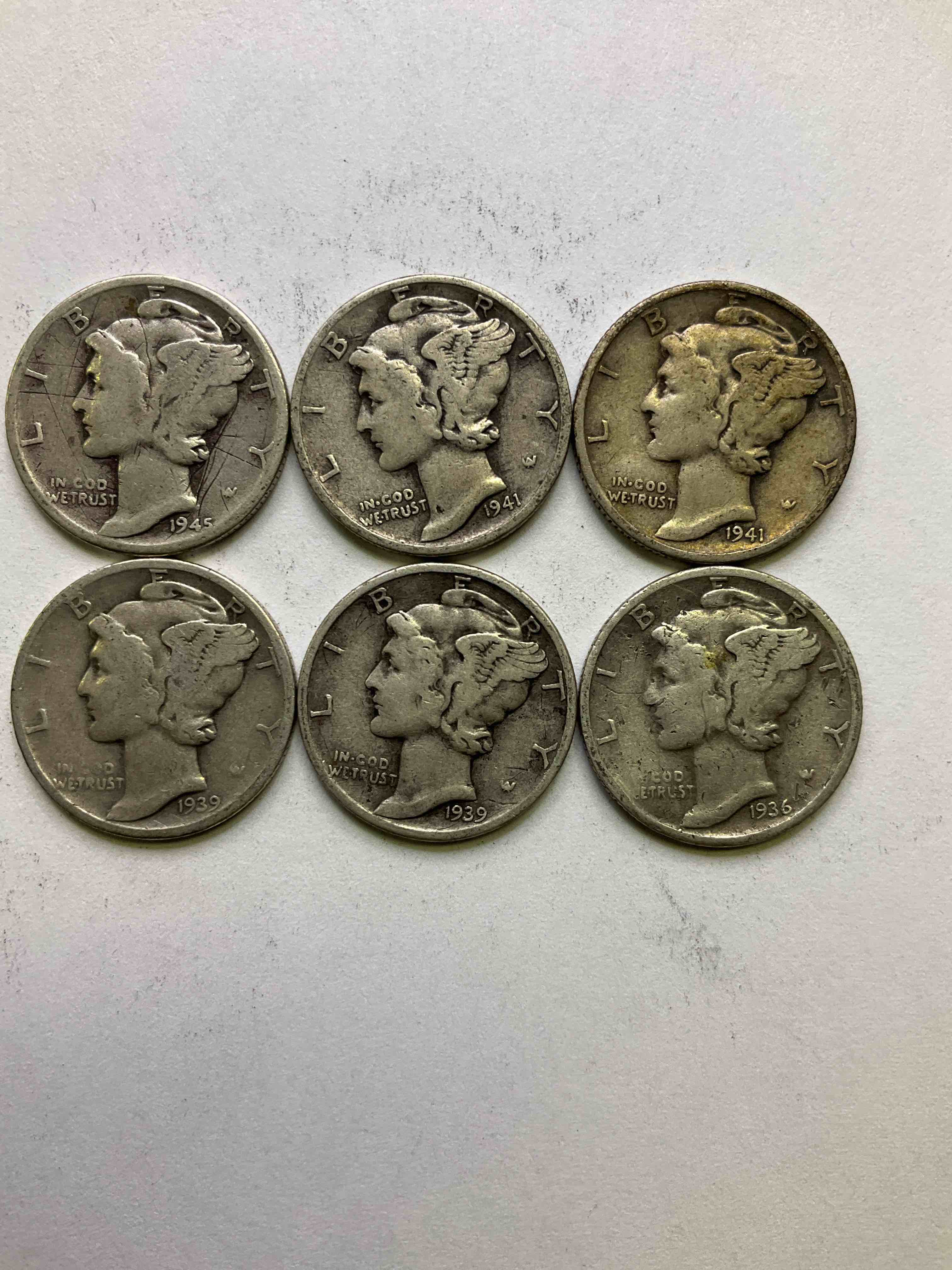 Antique U.S. Pure Fine Silver Mercury Dimes! Silver Mercury Dimes Were Minted From 1916-1945 & Have Become Serious Collector Items! Check Out These Awesome Examples, All In Nice, Circulated Condition With Visible Dates & Varying Years! Rare To Have Visible Dates! Makes For A Great Investment In Precious Metals, Mercury Dimes Are 90% Pure Fine Silver! They Don't Make Em' Like This Anymore!