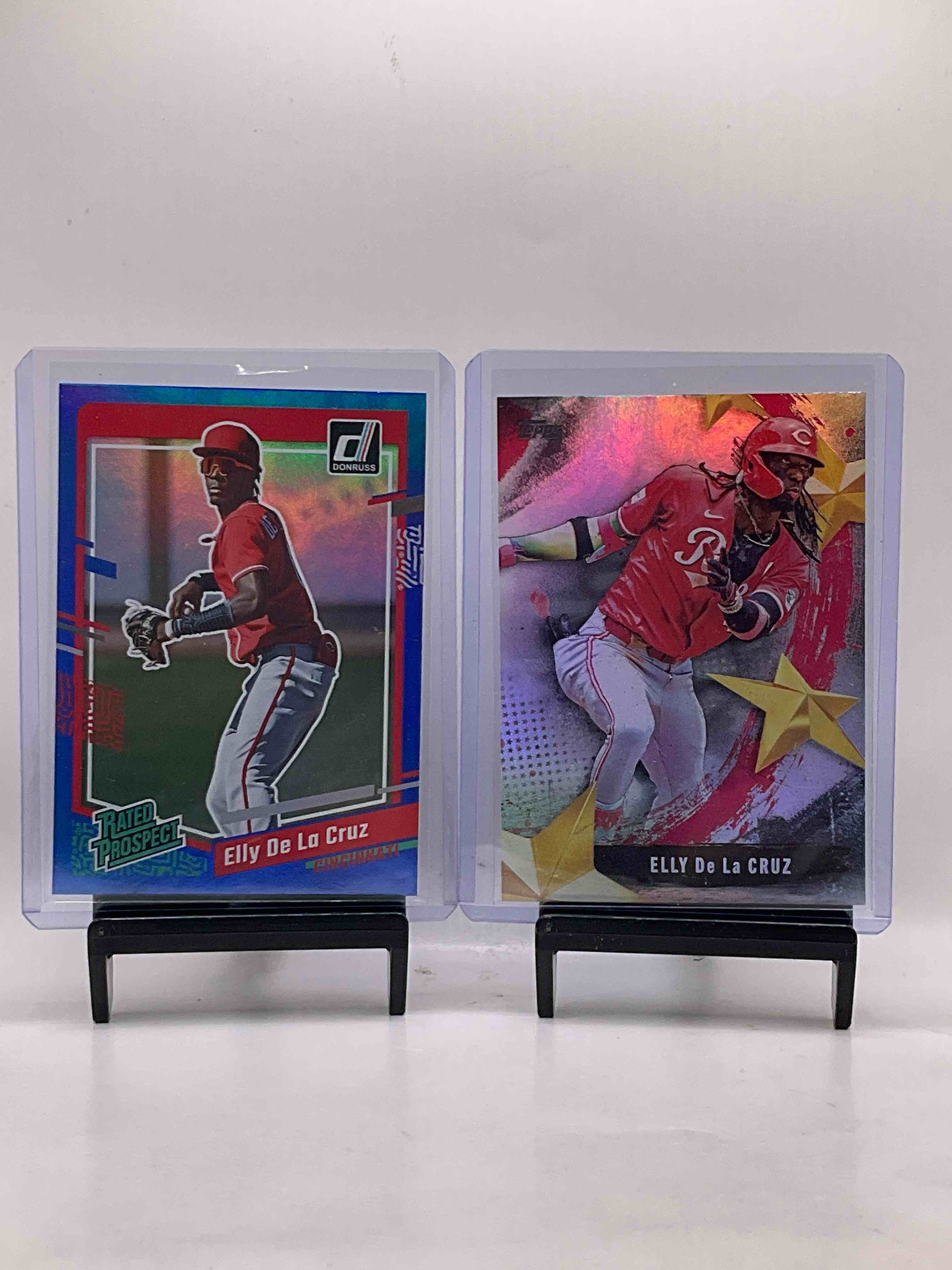 Elly De La Cruz Rated Prospects Blue Donruss Rookie & Topps Colorblast Star Rookie Card! 50 Card Reds Vintage & New! Two Elly De La Cruz Rookies, Other Stars Like Abbott, India & Lodolo, Along With Vintage Reds Galore! Perfect For Any Cincy Fan!