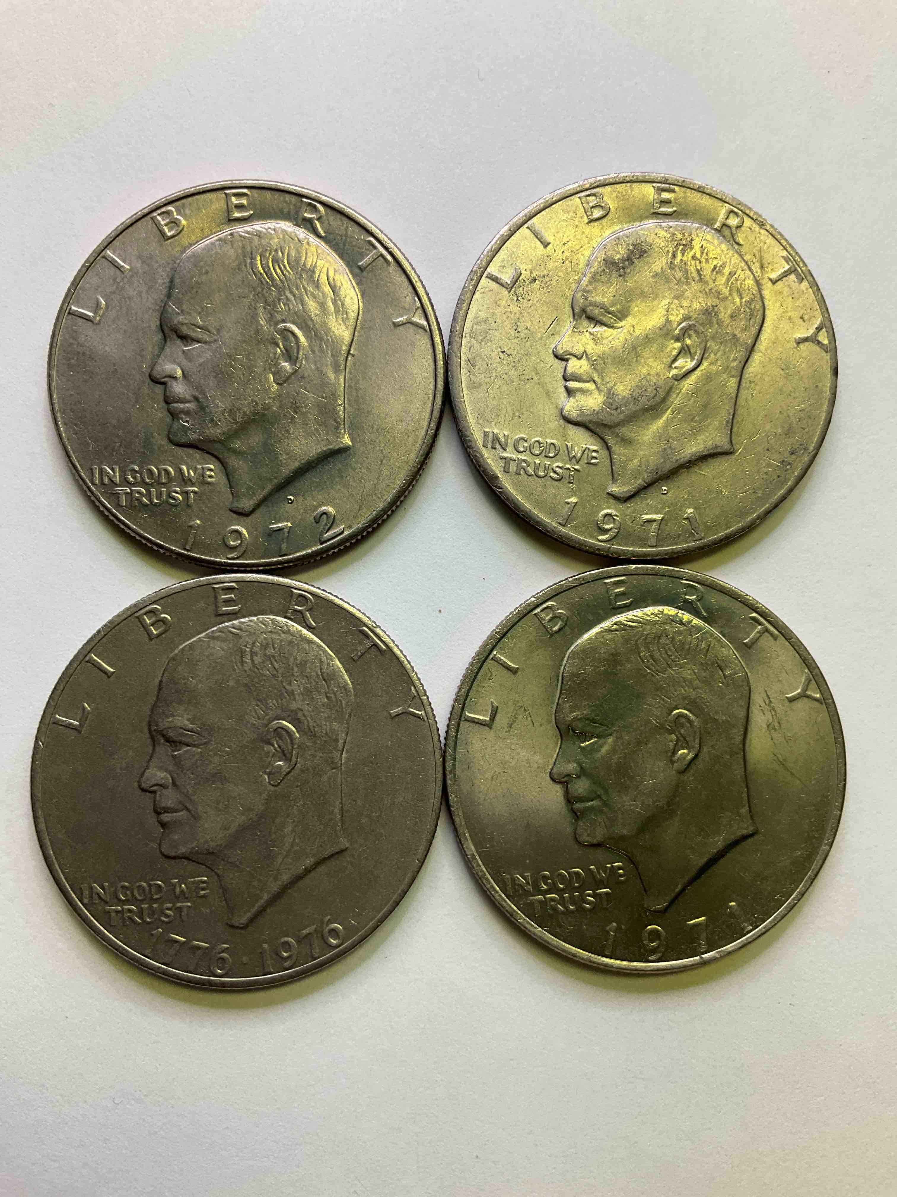 Eisenhower Dollar Coins! Including Bicentennial! These Striking, Large U.S. Coins Were Minted From 1971-1978. Here Are Gorgeous Examples Of "Ike" Dollars In Varying Years. These Coins Have Become Immensely Popular With Collectors & Some Have Great Toning!