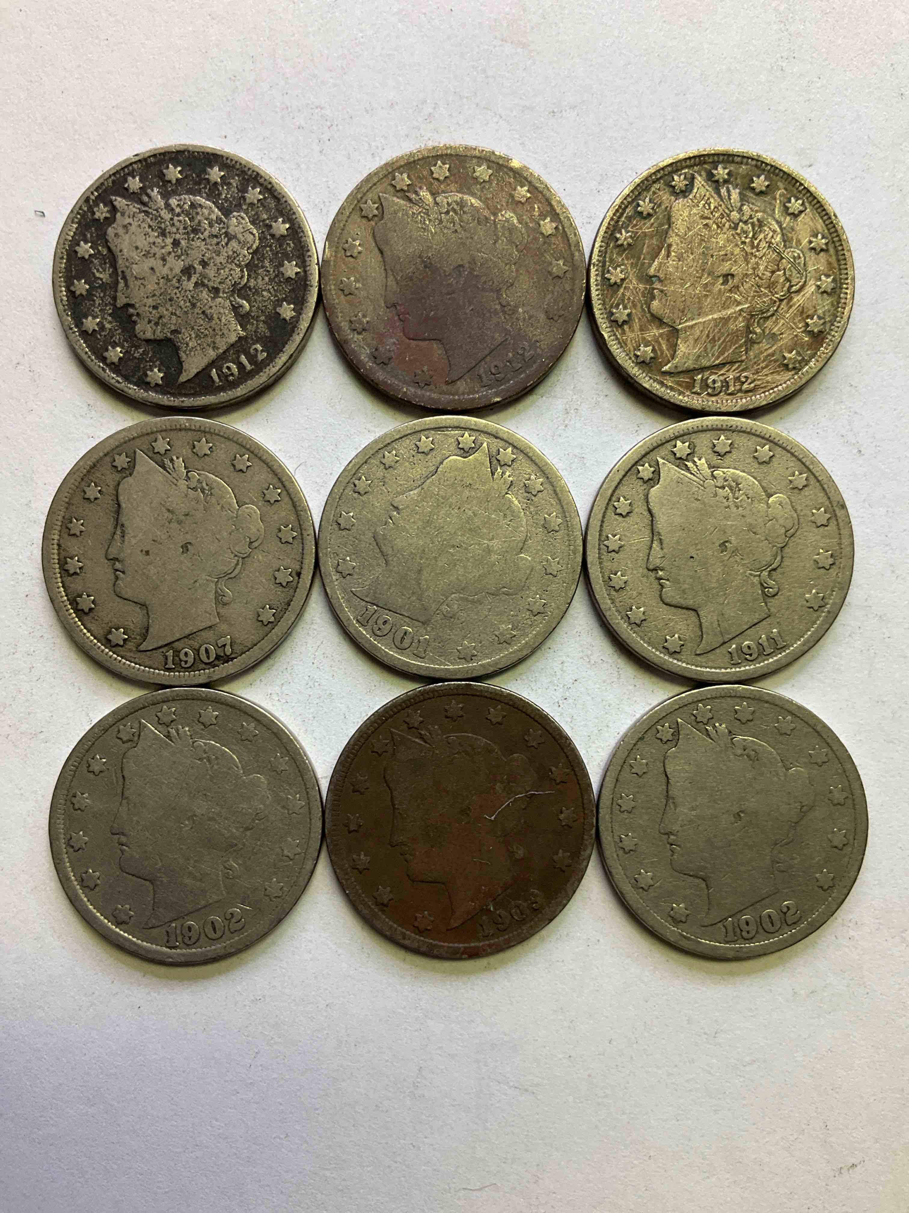 Antique U.S. "V" Nickels, 1912 Year Of The Titanic! Nearly Impossible To Collect!Antique V Nickels, Includes At Least One 1912, The Year Of The Sinking Of The Titanic! Own A Piece Of History Great For Coin Collectors, Think Of The History These Coins Have Seen!, Liberty Head V Nickels Were Minted Up Until 1913 & Were The Style Of Nickels Before Buffalo Nickels. Own Some Cool Pieces Of History! Rare To See These Coins With The "Date On" In Circulated Condition!