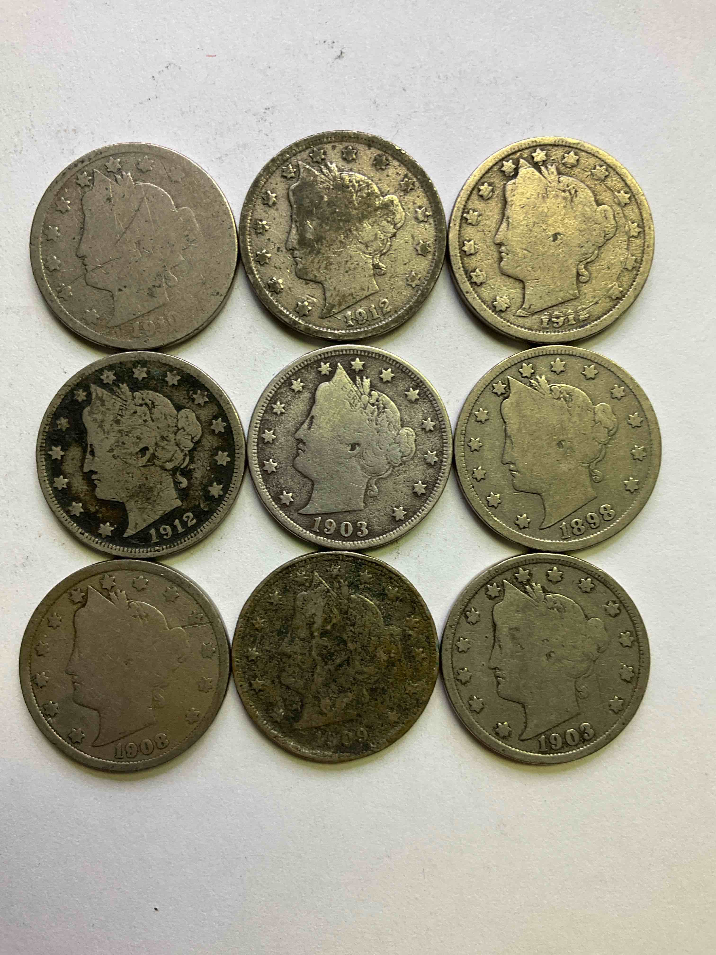 Antique U.S. "V" Nickels, 1912 Year Of The Titanic! Nearly Impossible To Collect!Antique V Nickels, Includes At Least One 1912, The Year Of The Sinking Of The Titanic! Own A Piece Of History Great For Coin Collectors, Think Of The History These Coins Have Seen!, Liberty Head V Nickels Were Minted Up Until 1913 & Were The Style Of Nickels Before Buffalo Nickels. Own Some Cool Pieces Of History! Rare To See These Coins With The "Date On" In Circulated Condition!