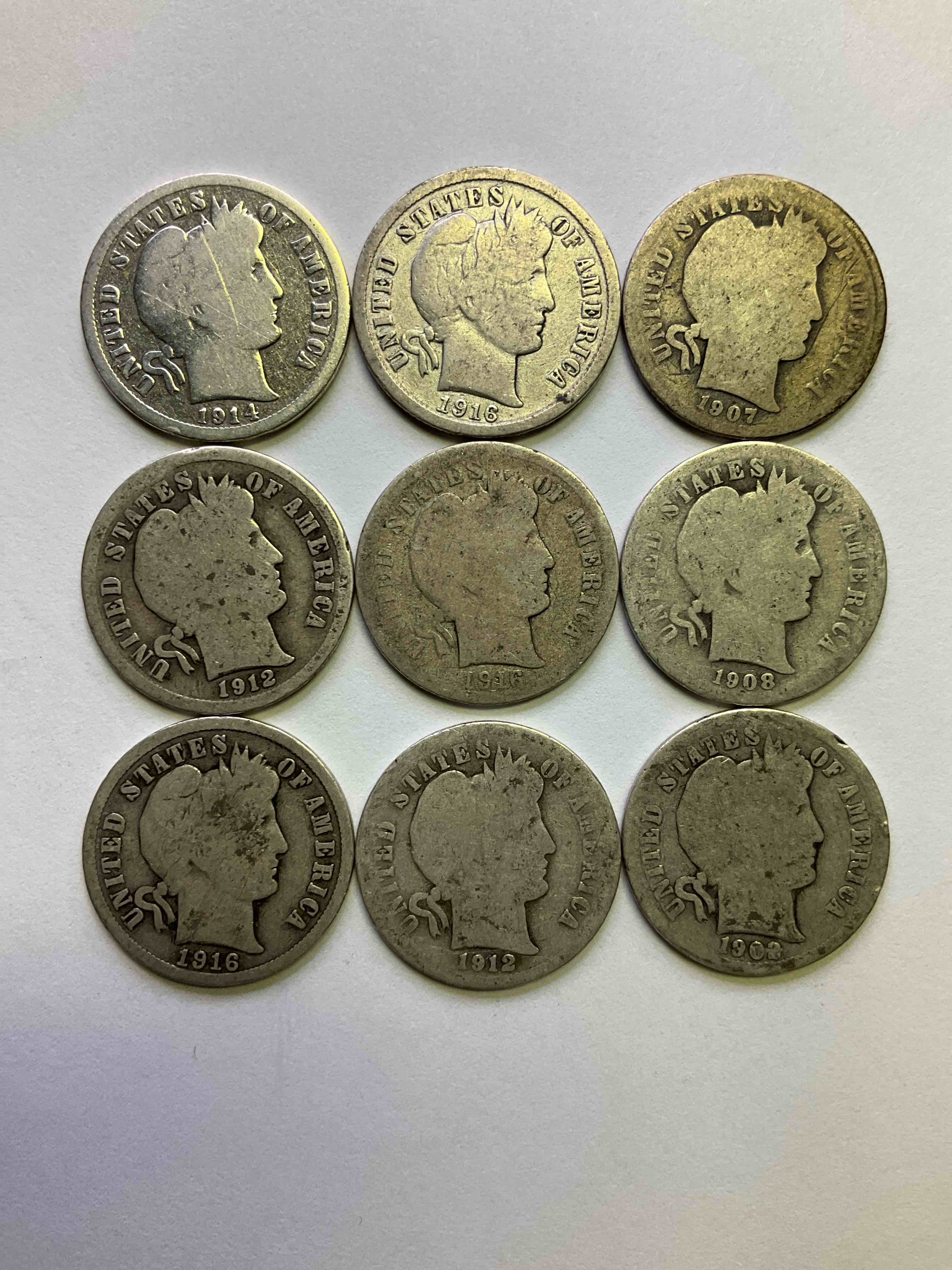 Antique Silver Barber Dimes! Barber Dimes Were Minted From 1892 to 1916 & Are Serious, Fine Silver Collector Items! They Replaced Seated Liberty Dimes. Barber Dimes Are 90% Fine U.S. Silver & Are Getting Seriously Hard To Come By! Awesome To Add To Any Collection. Invest In U.S. Silver!