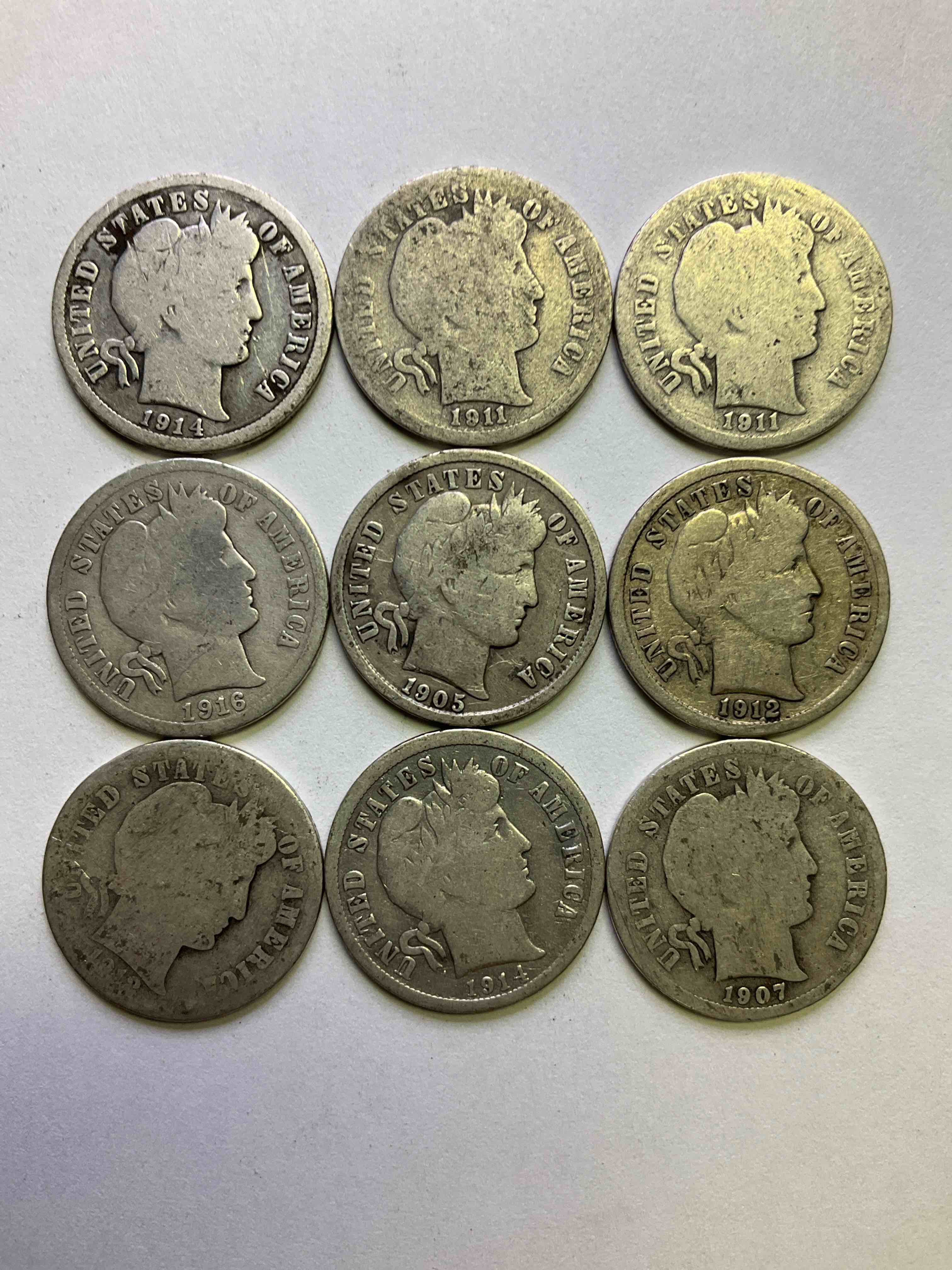 Antique Silver Barber Dimes! Barber Dimes Were Minted From 1892 to 1916 & Are Serious, Fine Silver Collector Items! They Replaced Seated Liberty Dimes. Barber Dimes Are 90% Fine U.S. Silver & Are Getting Seriously Hard To Come By! Awesome To Add To Any Collection. Invest In U.S. Silver!