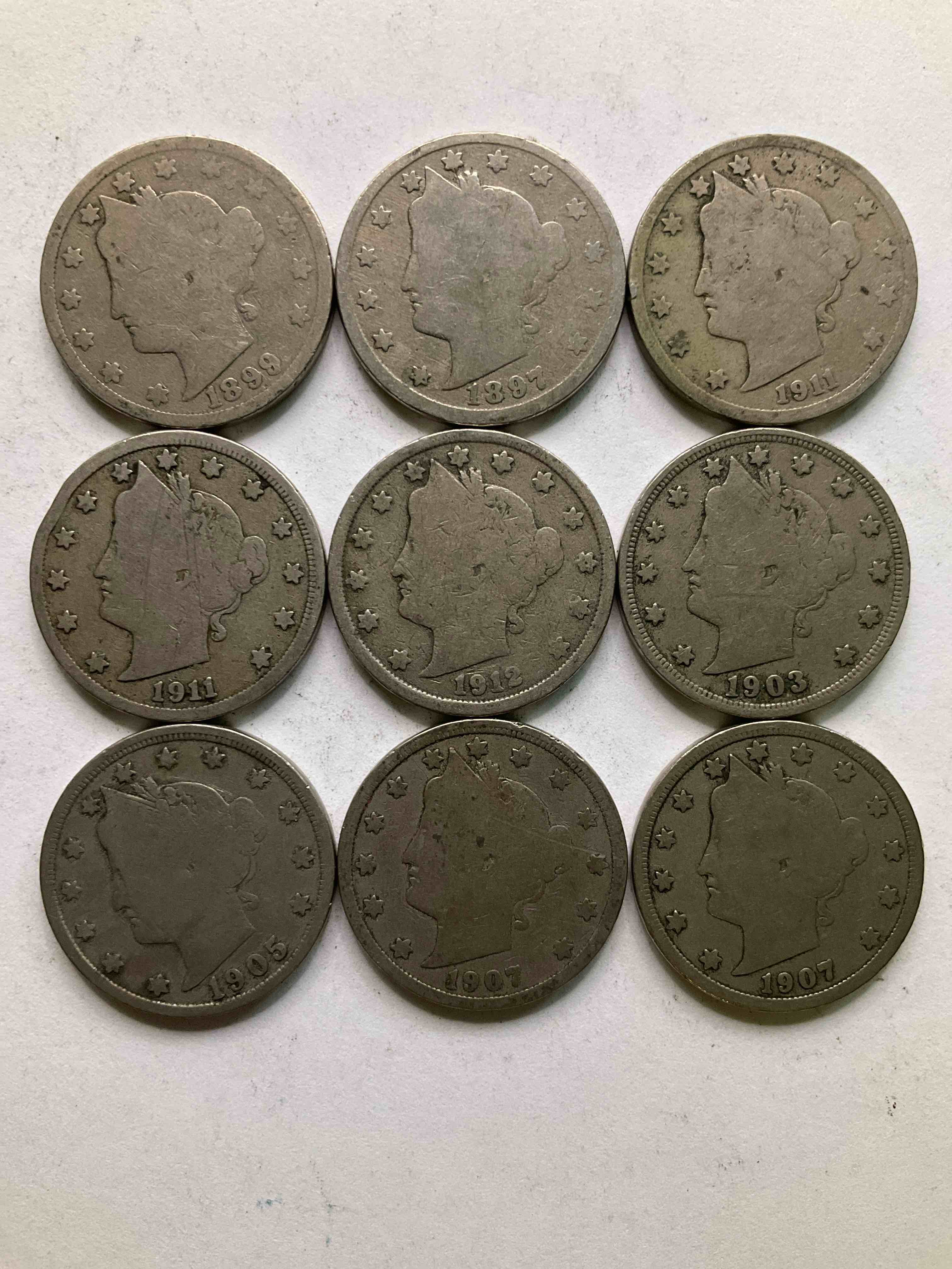 Antique U.S. "V" Nickels, 1912 Year Of The Titanic! Nearly Impossible To Collect!Antique V Nickels, Includes At Least One 1912, The Year Of The Sinking Of The Titanic! Own A Piece Of History Great For Coin Collectors, Think Of The History These Coins Have Seen!, Liberty Head V Nickels Were Minted Up Until 1913 & Were The Style Of Nickels Before Buffalo Nickels. Own Some Cool Pieces Of History! Rare To See These Coins With The "Date On" In Circulated Condition!
