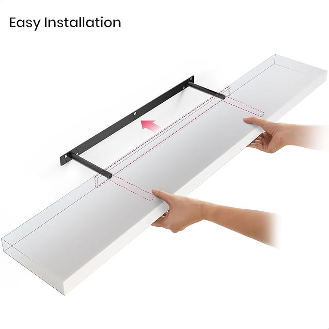 Floating Shelves for Wall, Large Wall Mounted Shelves with Invisible Brackets, Long Wood Floating Wall Shelf Shelves for Living Room, Bedroom, Kitchen, Bathroom Decor (white, 48" W x 9" D x 1.5" H) 48" W, Set of 1 white