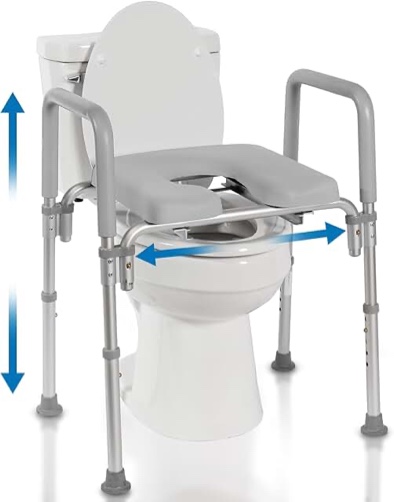 Elevated Raised Toilet Seat with Removable Padded Arms