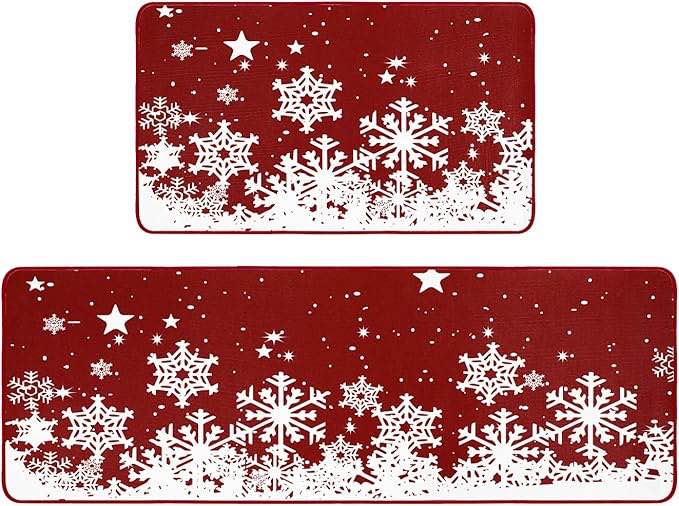 erweicet 2 pcs christmas kitchen rug and mat christmas kitchen decor christmas anti fatigue kitchen mat christmas decorations for bathroom,home,indoor17 x 47"+17" x 29"